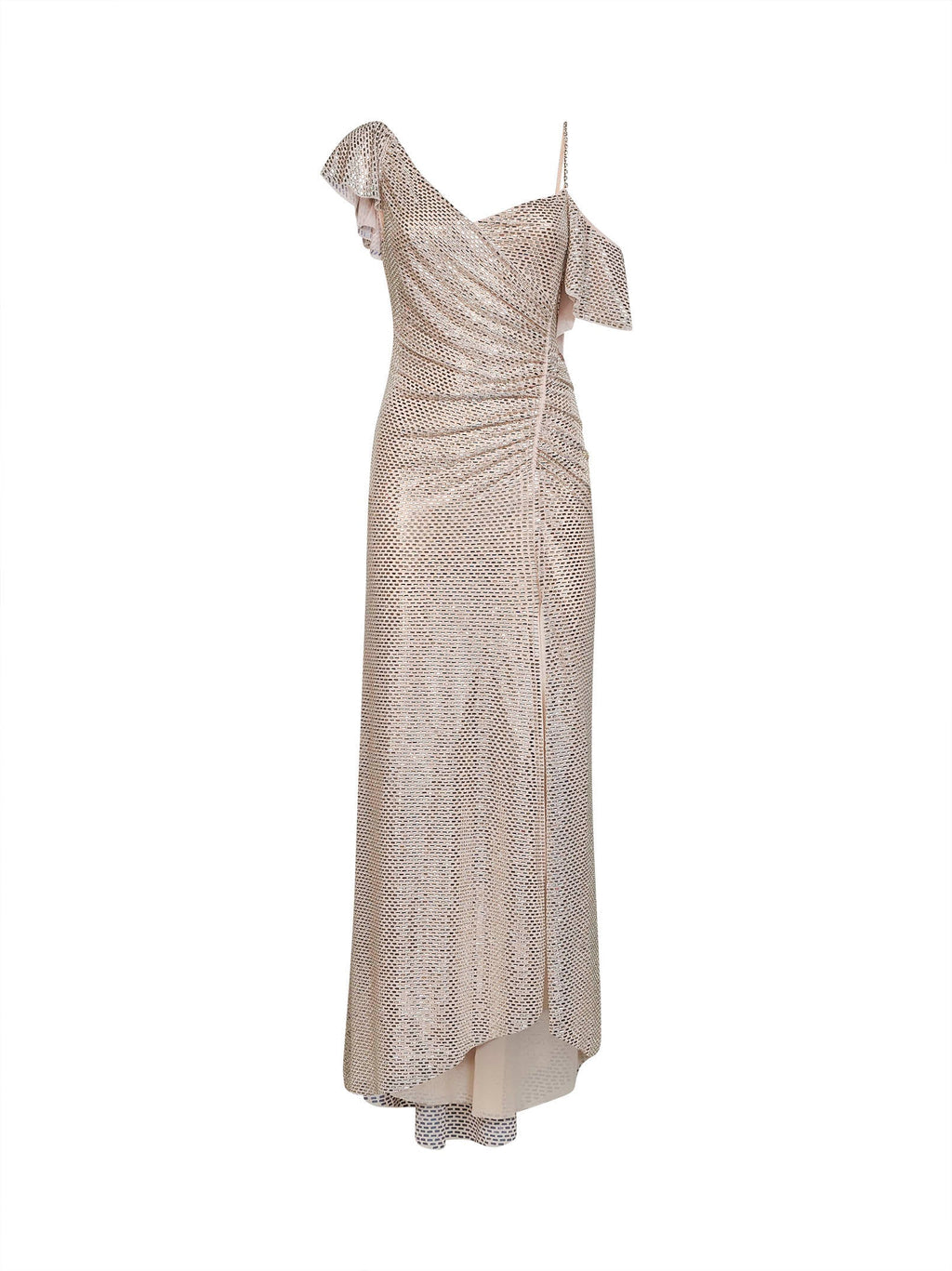 Self Portrait Women Champagne Rhinestone-Embellished Tulle Draped Maxi Dress