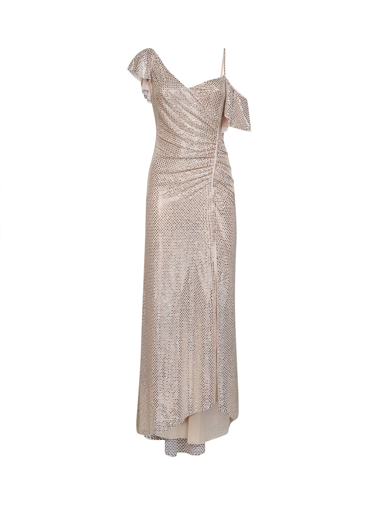 Self Portrait Women Champagne Rhinestone-Embellished Tulle Draped Maxi Dress