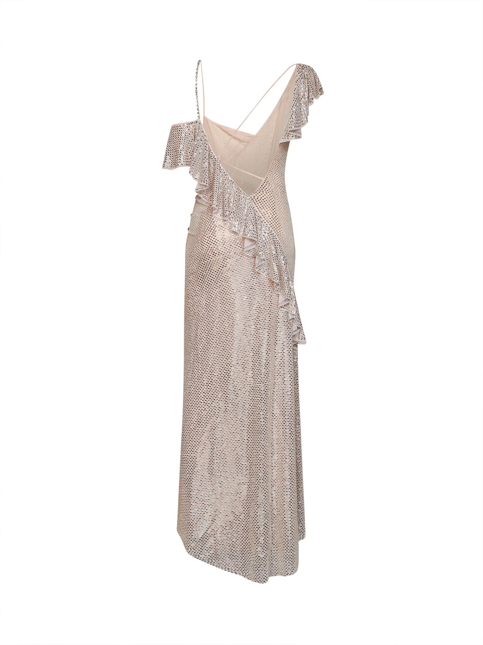 Self Portrait Women Champagne Rhinestone-Embellished Tulle Draped Maxi Dress