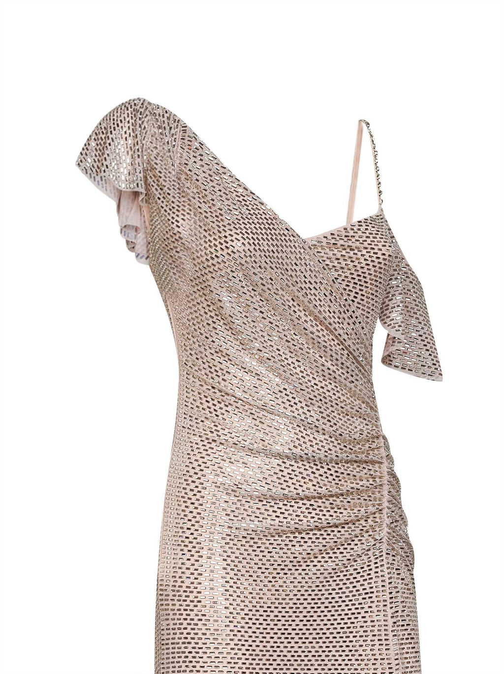 Self Portrait Women Champagne Rhinestone-Embellished Tulle Draped Maxi Dress