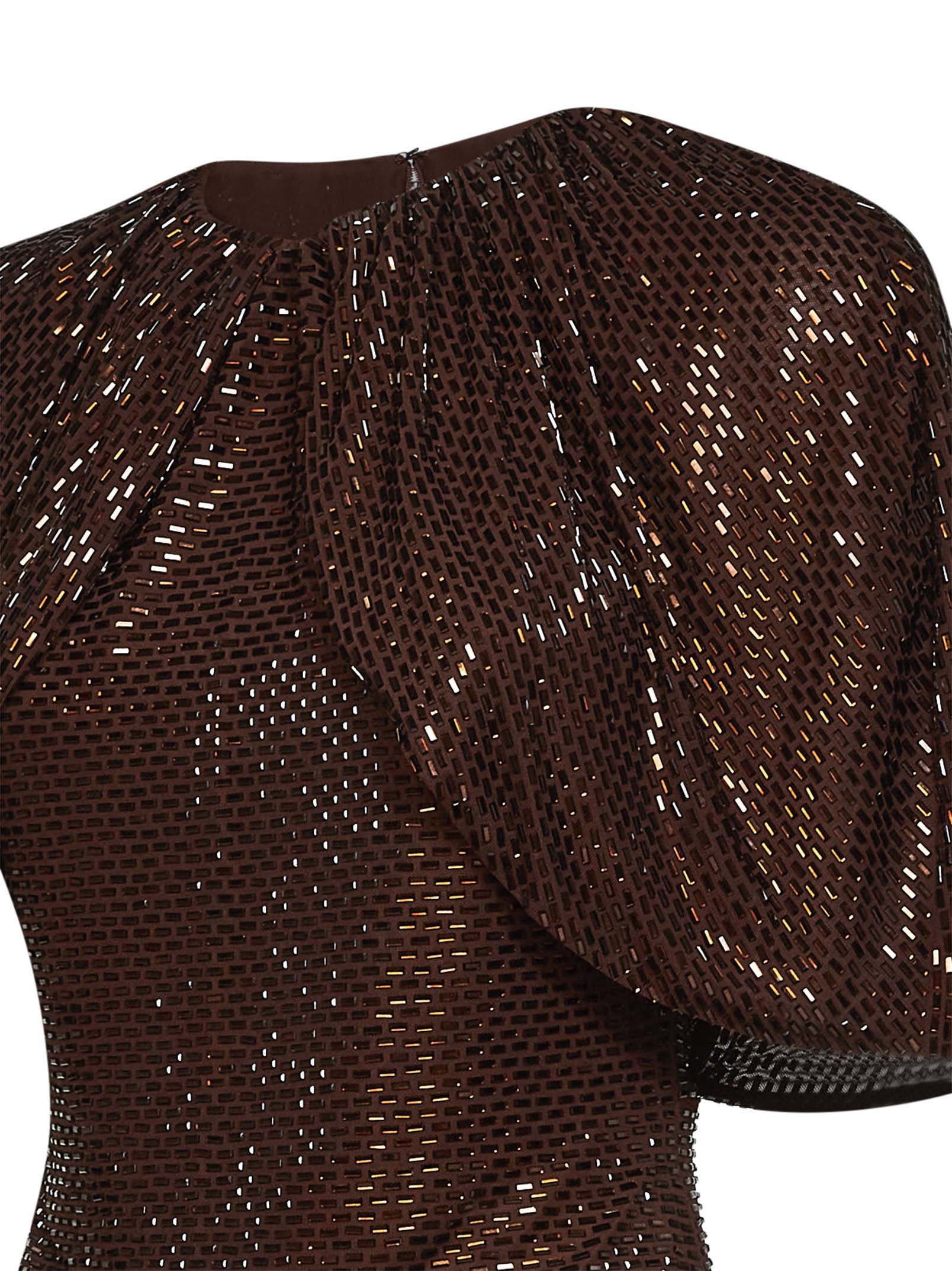 Self Portrait Women Brown Rhinestone-Embellished Tulle Top With Cape Sleeves