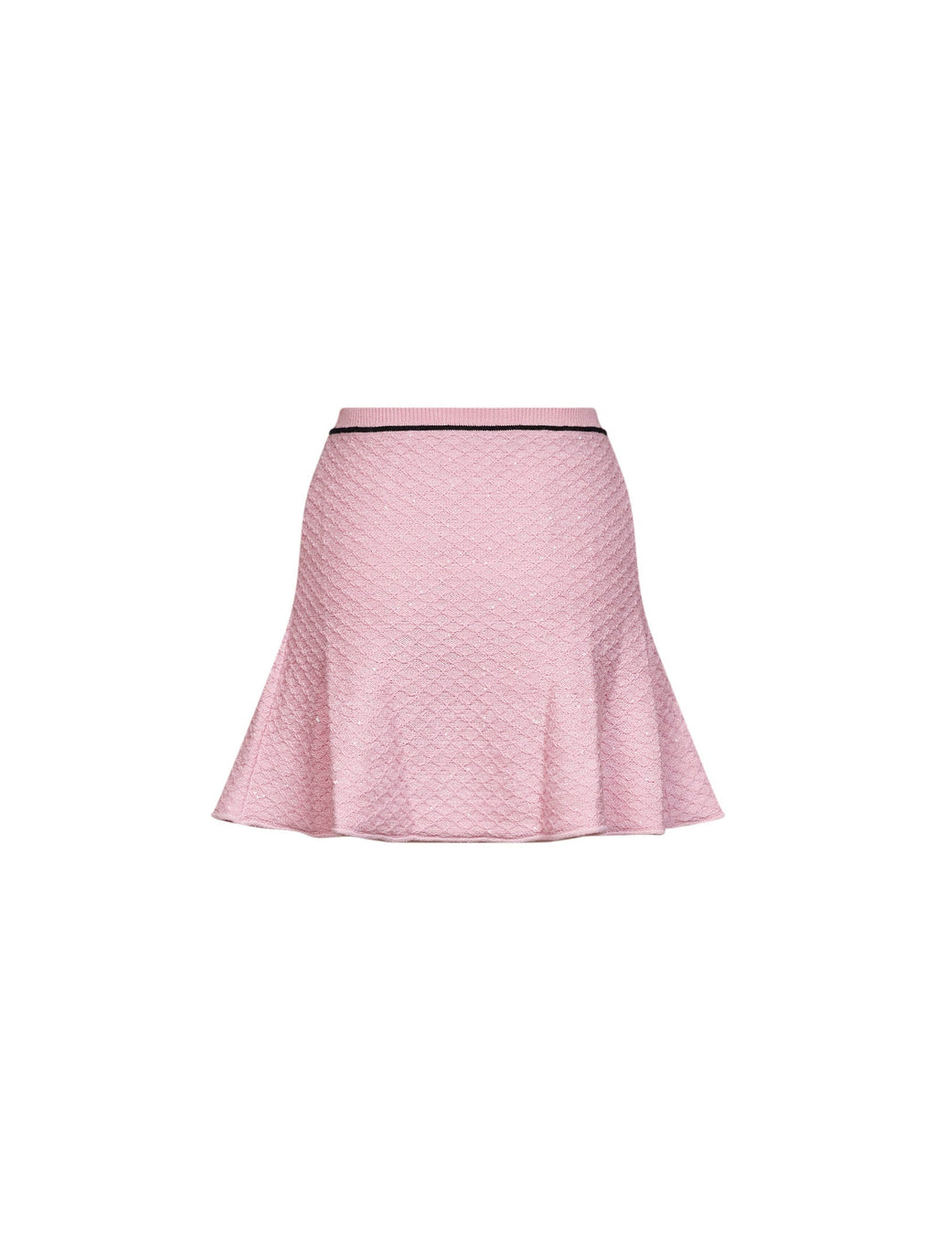 Self Portrait Women Pink Sequin Knit Flared Mini Skirt