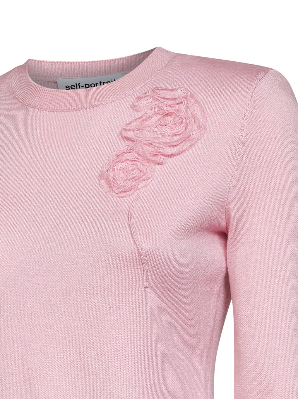 Self Portrait Women Pink Knit Jumper With Flowers Detail