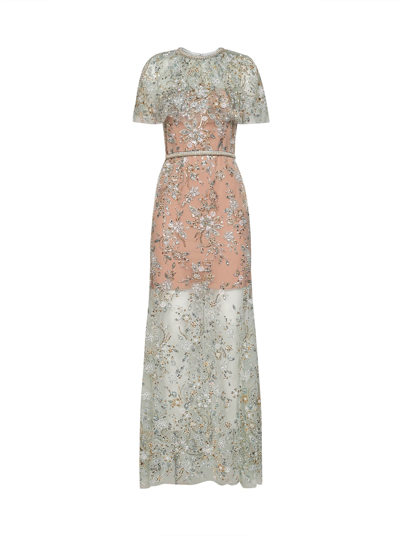 Self Portrait Women Mint Embroidered Tulle Cape Maxi Dress