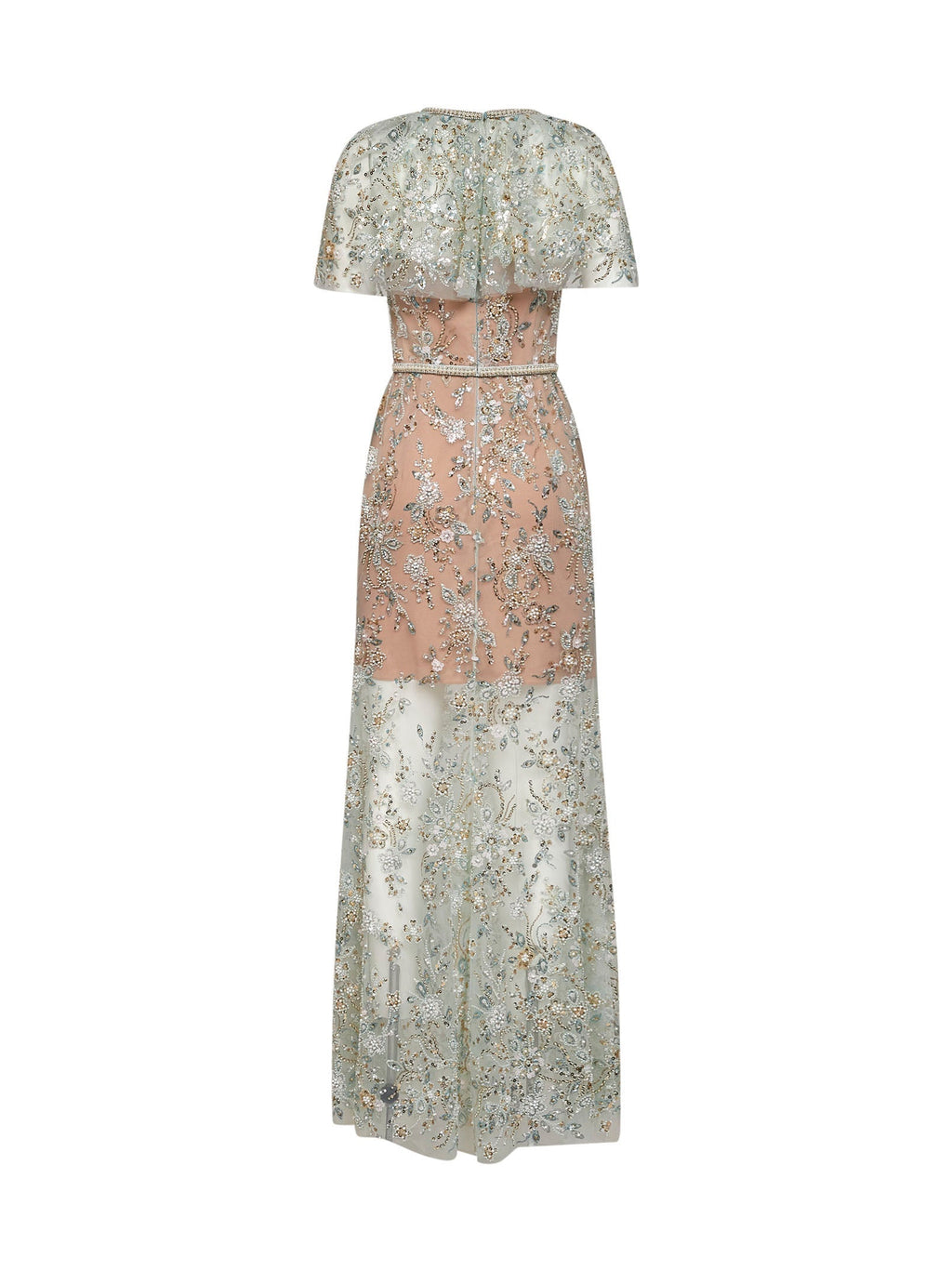 Self Portrait Women Mint Embroidered Tulle Cape Maxi Dress