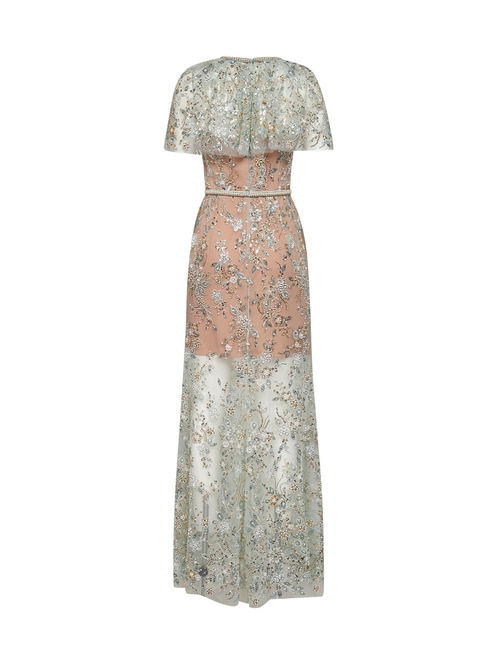 Self Portrait Women Mint Embroidered Tulle Cape Maxi Dress