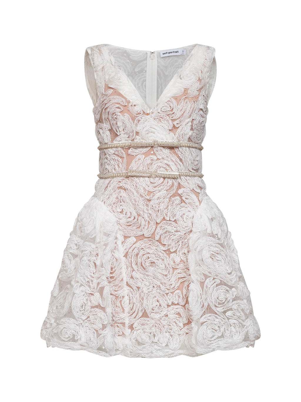 Self Portrait Women White Sequin Tulle And Lace Mini Dress