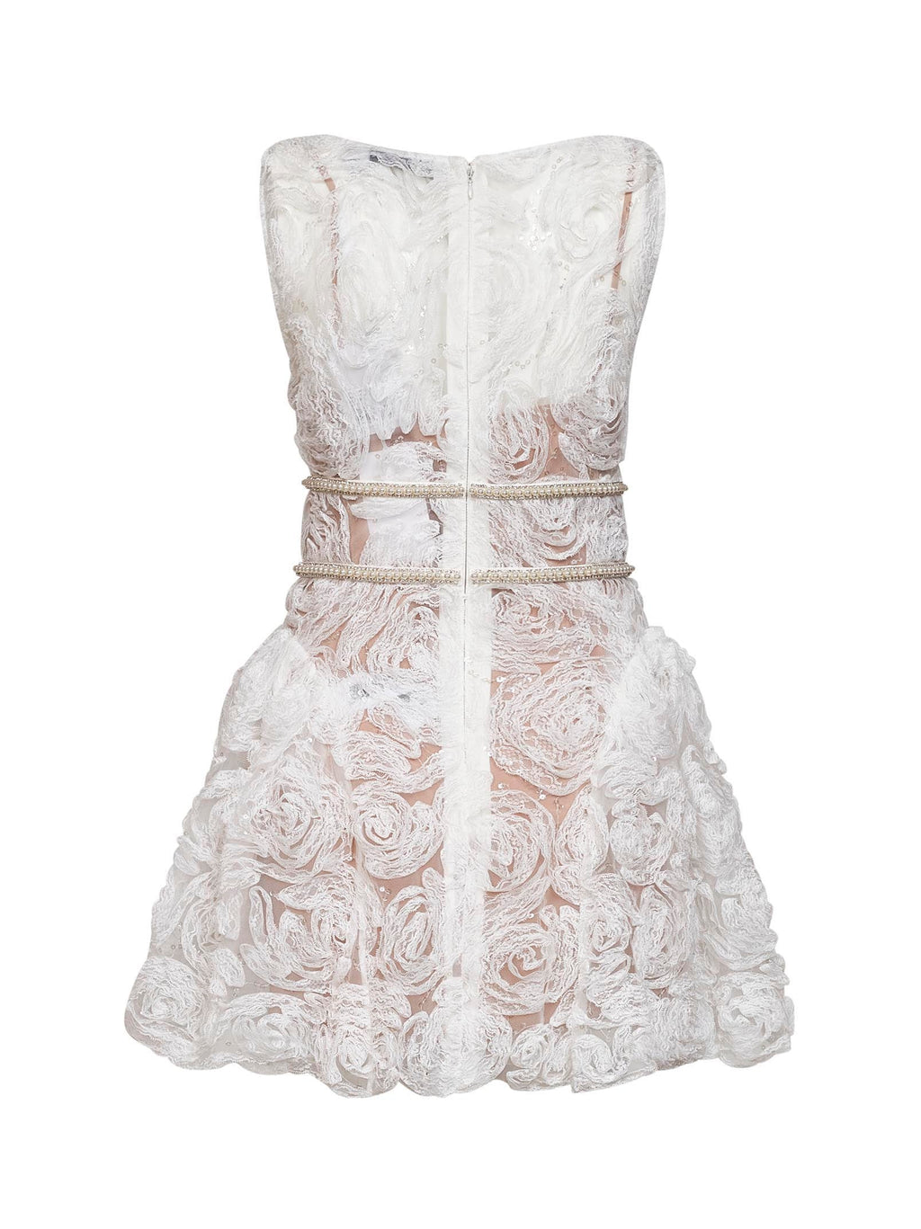 Self Portrait Women White Sequin Tulle And Lace Mini Dress