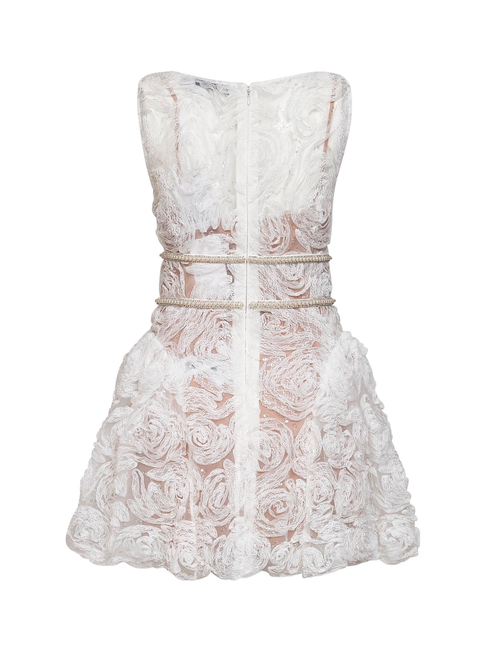 Self Portrait Women White Sequin Tulle And Lace Mini Dress