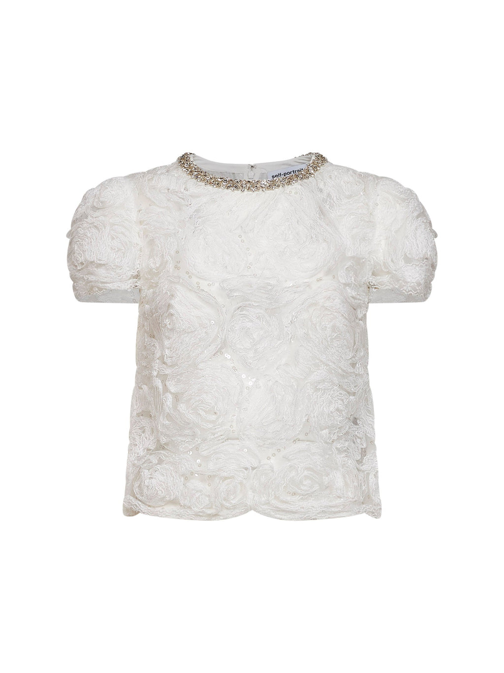 Self Portrait Women White Sequin Tulle And Lace Top