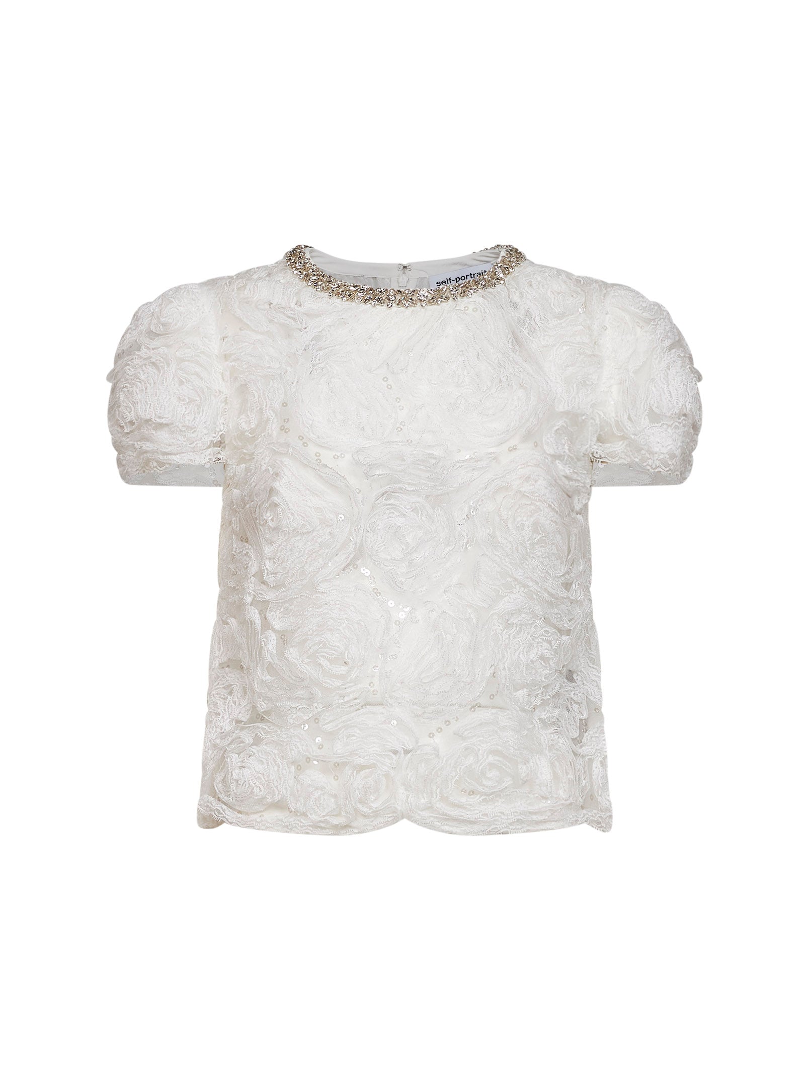 Self Portrait Women White Sequin Tulle And Lace Top