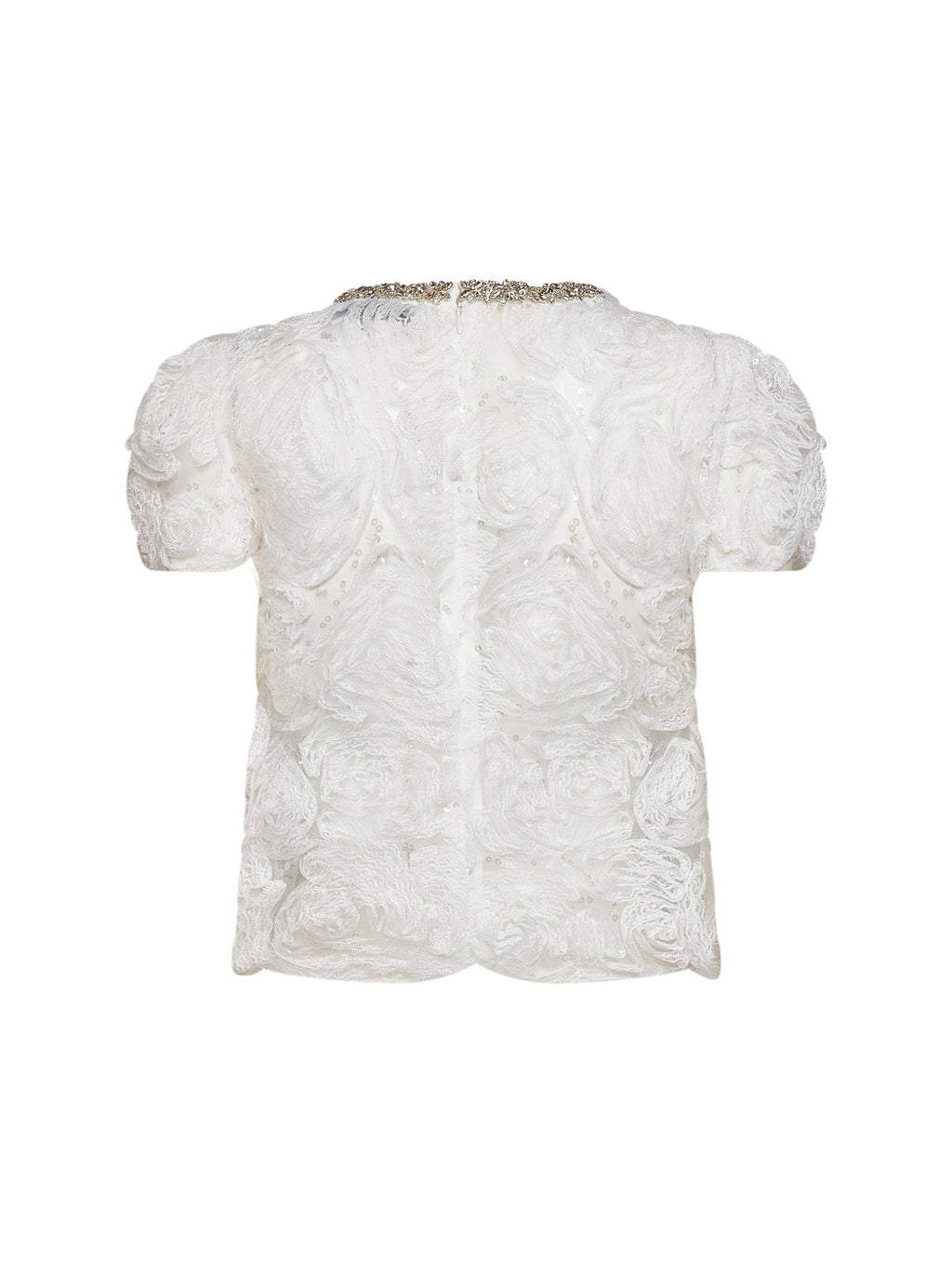 Self Portrait Women White Sequin Tulle And Lace Top