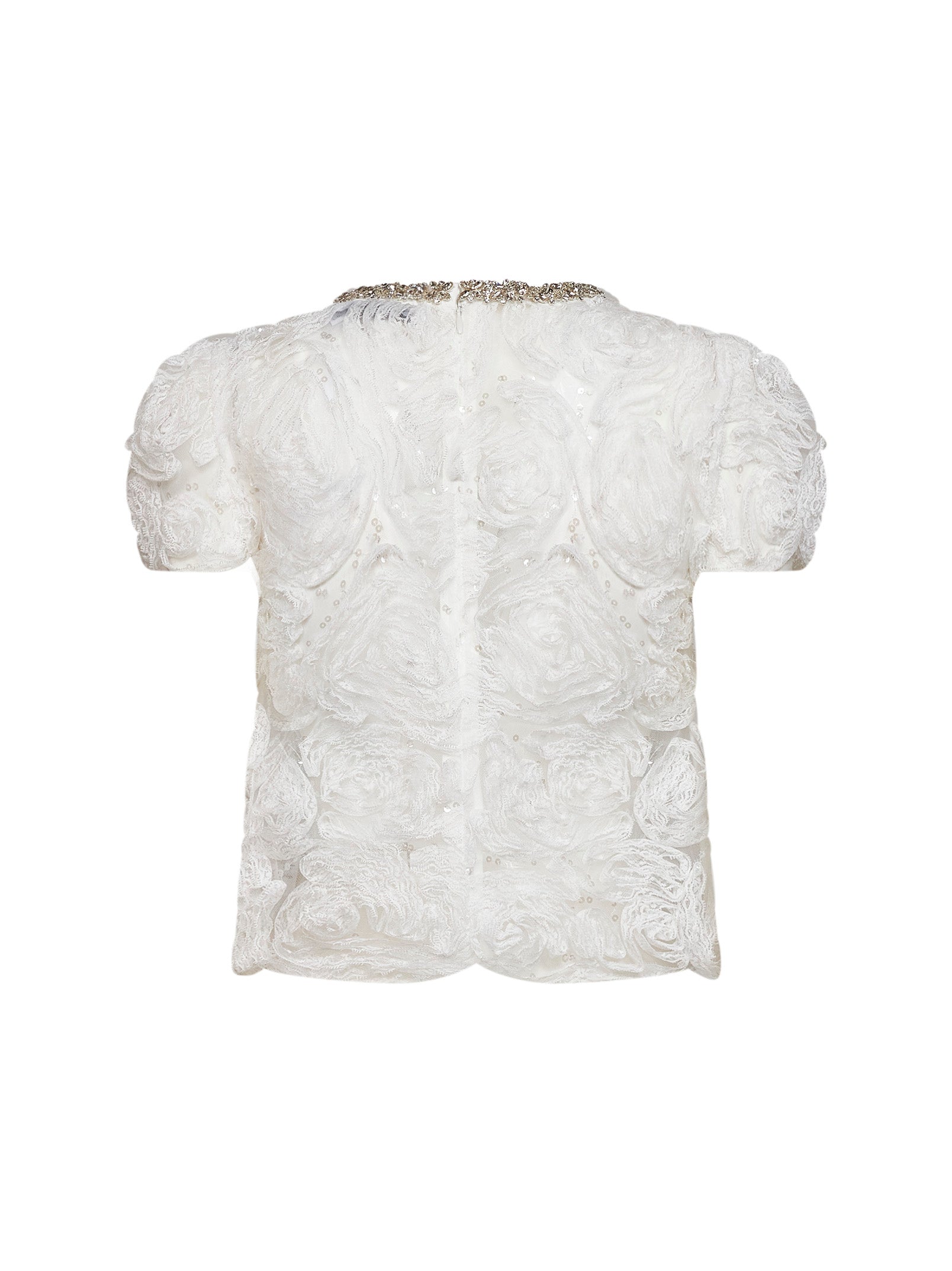 Self Portrait Women White Sequin Tulle And Lace Top