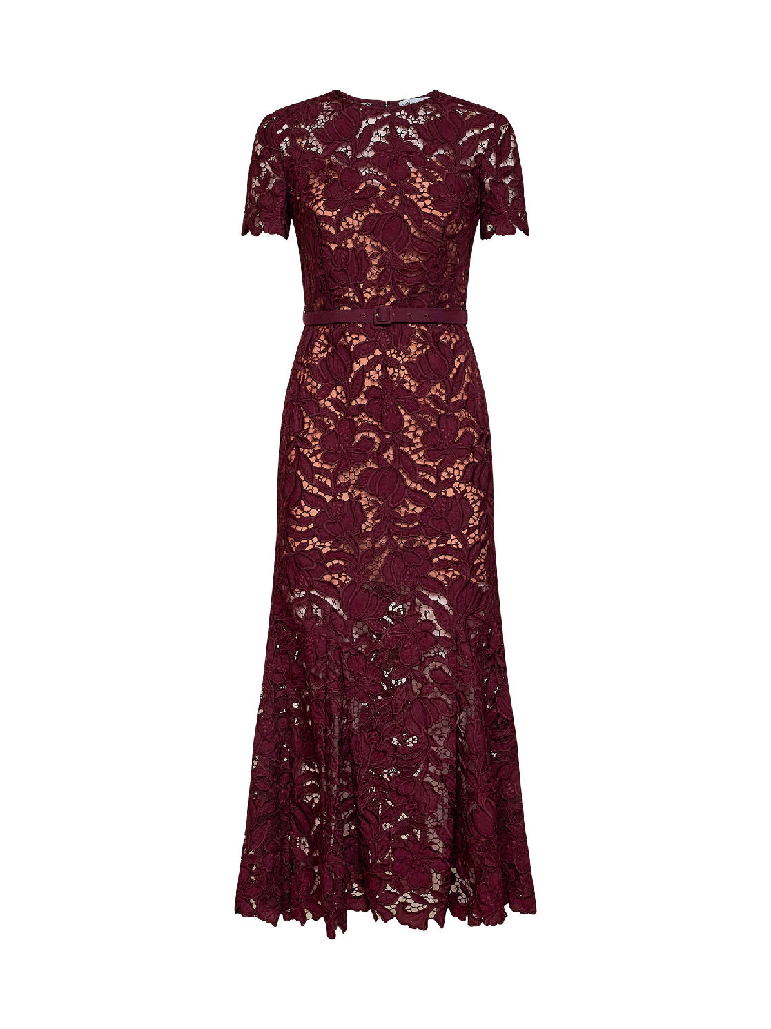 Self Portrait Women Burgundy Macramé Lace Belted Midi Dress