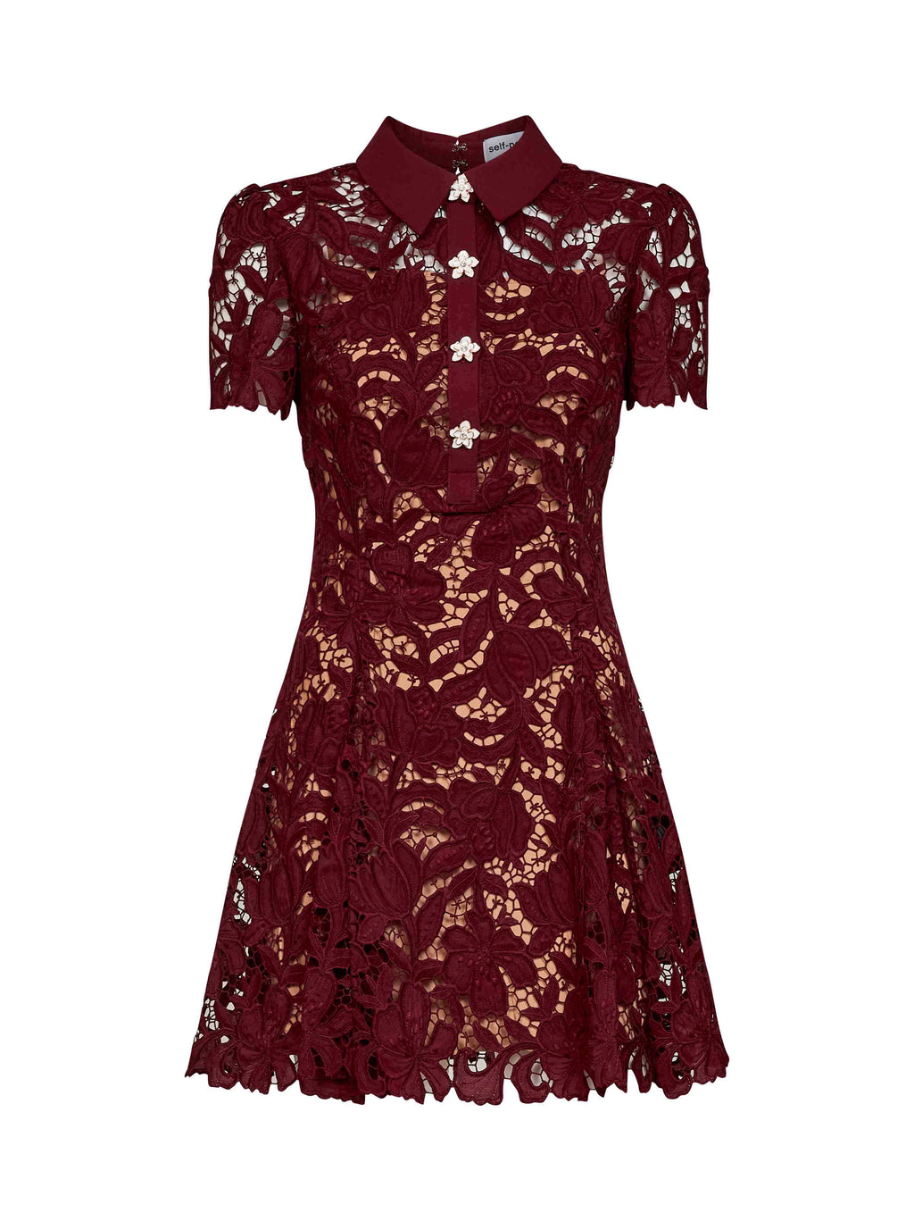 Self Portrait Women Burgundy Macramé Lace Flared Mini Dress
