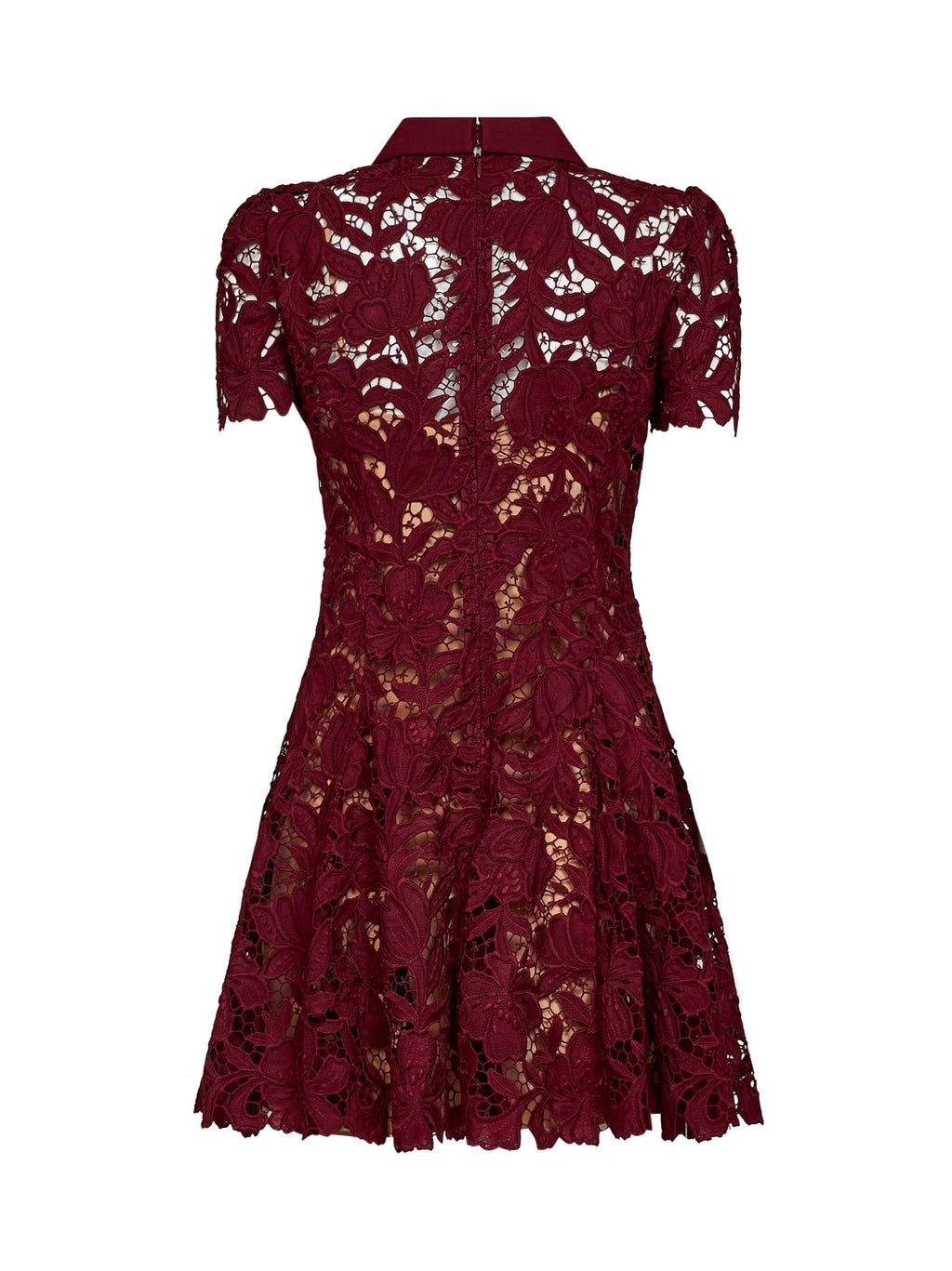 Self Portrait Women Burgundy Macramé Lace Flared Mini Dress