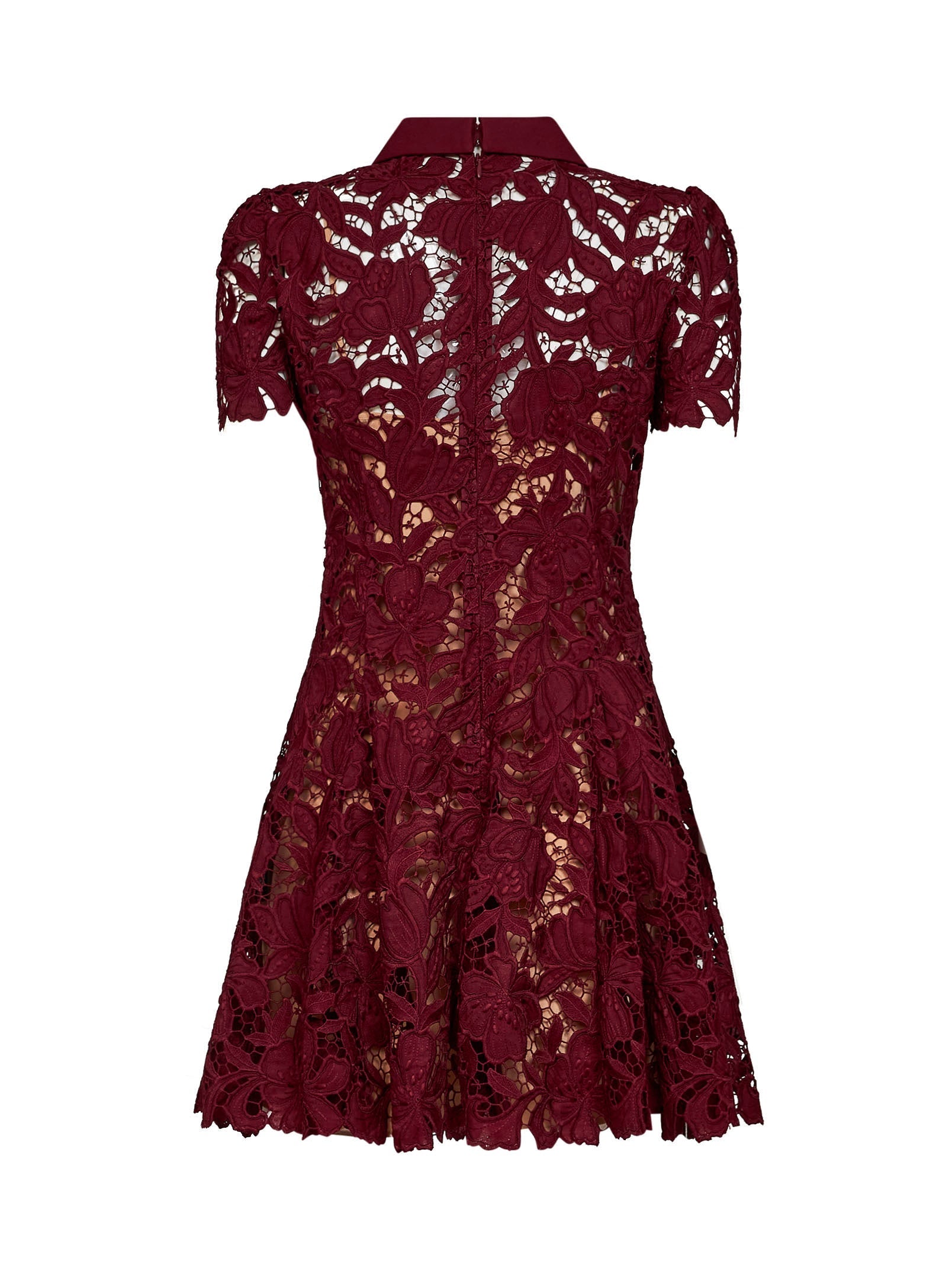 Self Portrait Women Burgundy Macramé Lace Flared Mini Dress