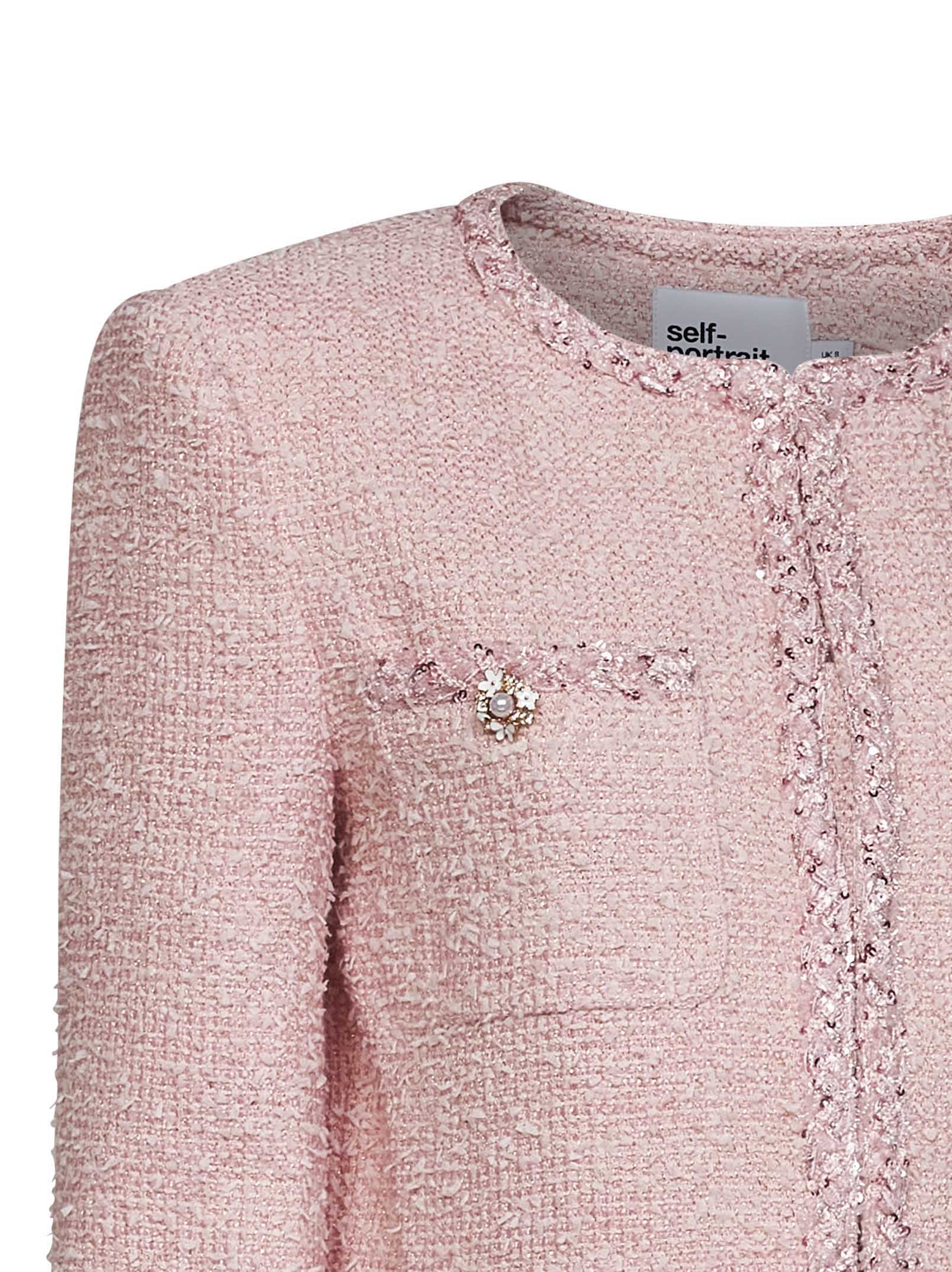 Self Portrait Women Pink Bouclé Jacket With Braided Trimmings
