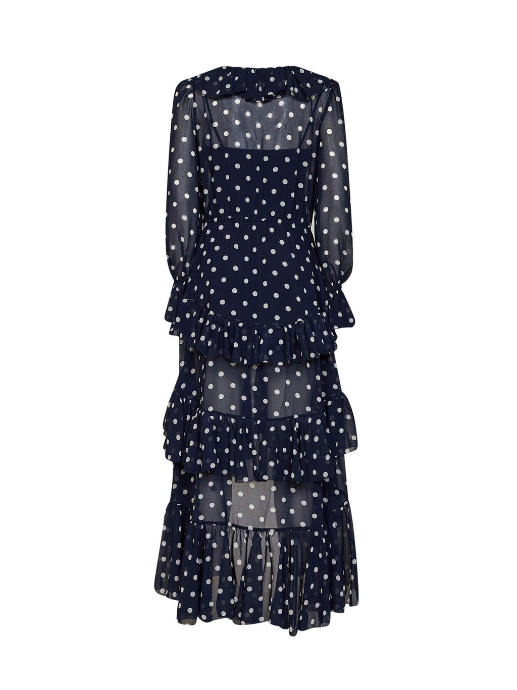 Self Portrait Women Navy Blue Polka Dot Georgette Ruffled Maxi Dress