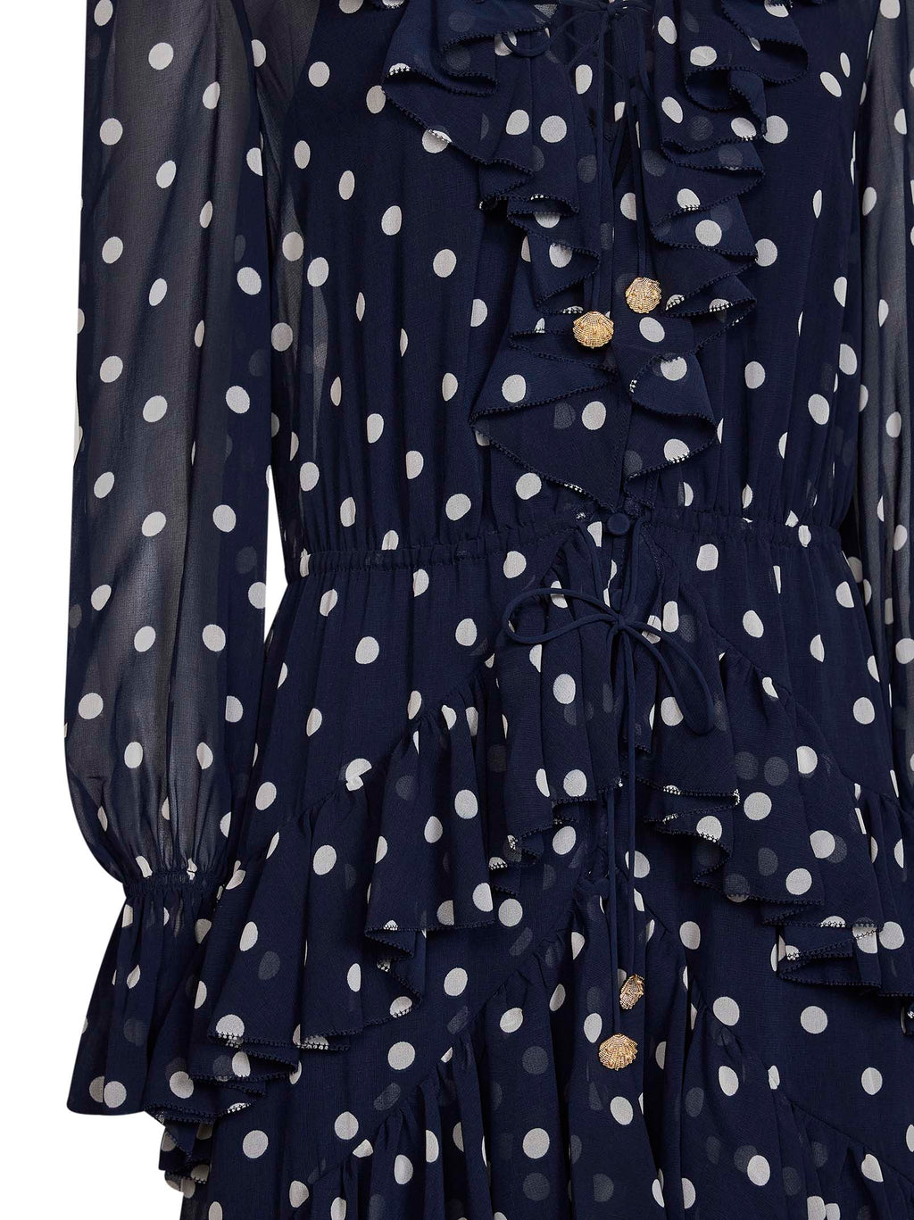 Self Portrait Women Navy Blue Polka Dot Georgette Ruffled Maxi Dress