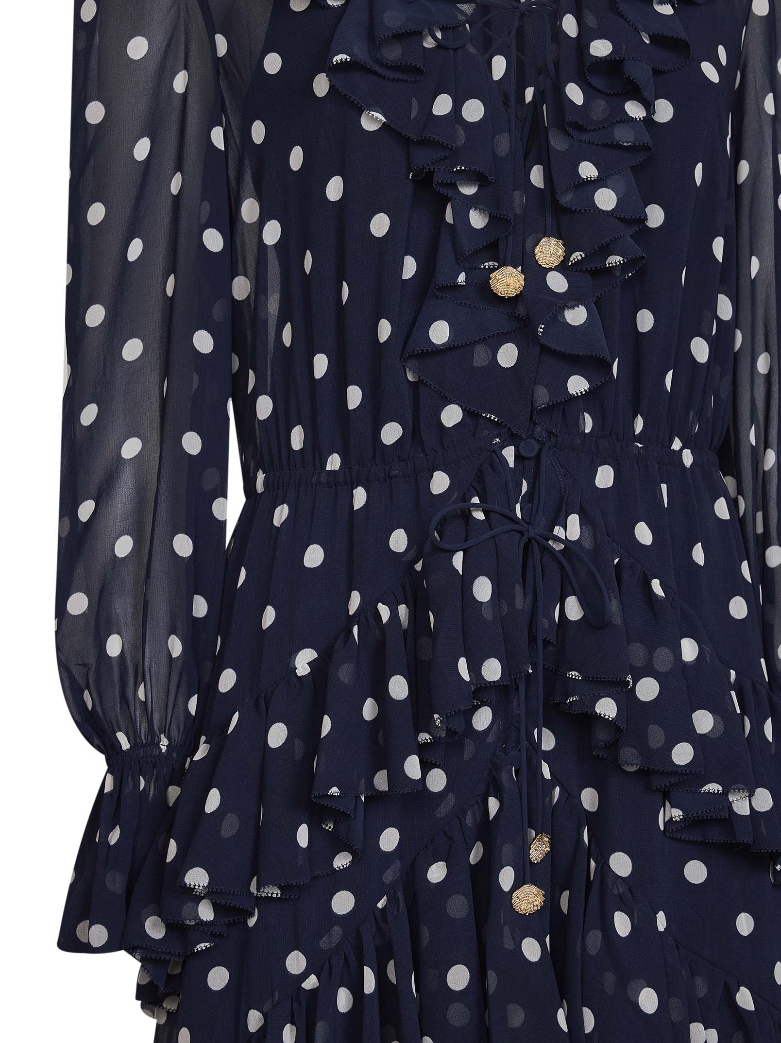Self Portrait Women Navy Blue Polka Dot Georgette Ruffled Maxi Dress