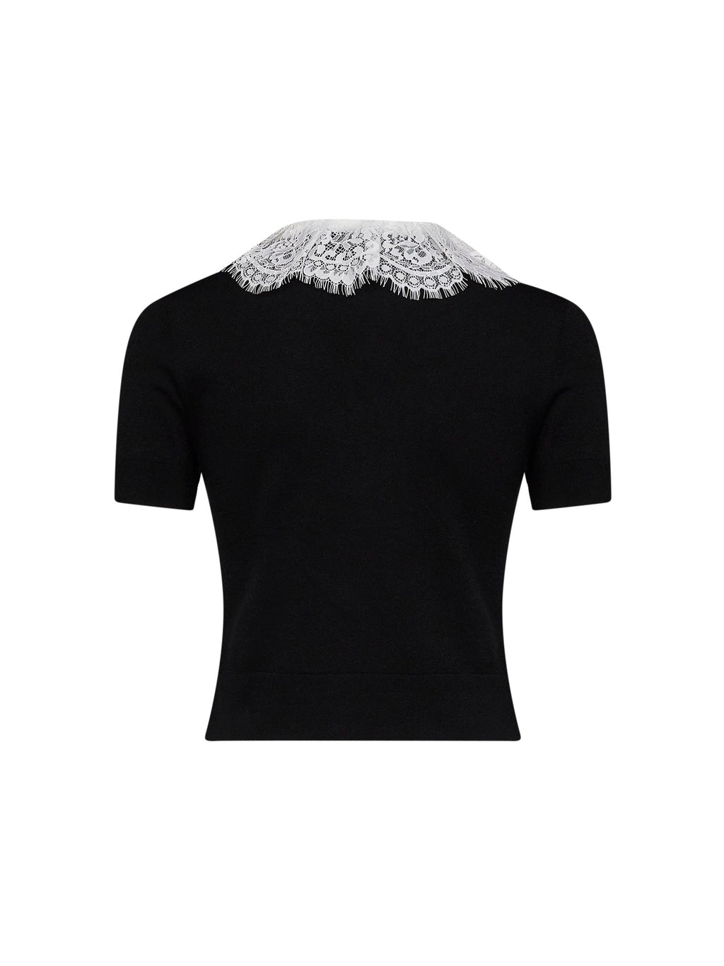 Self Portrait Women Black Wool Knit Top With Lace Collar