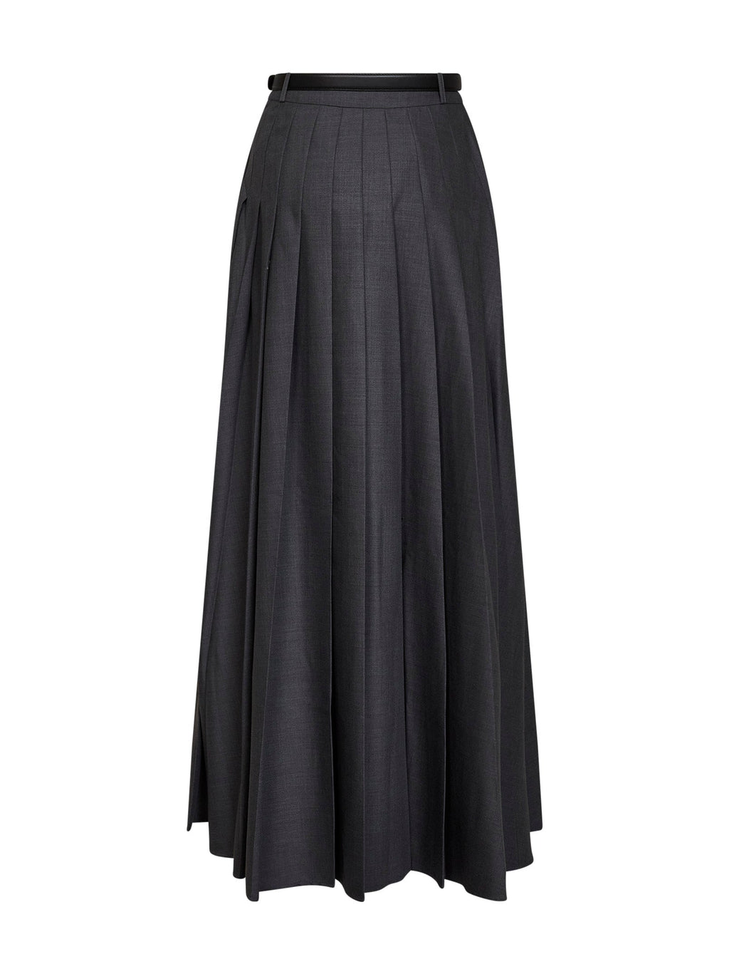 Self Portrait Women Grey Wool Blend Belted Pleated Maxi Skirt
