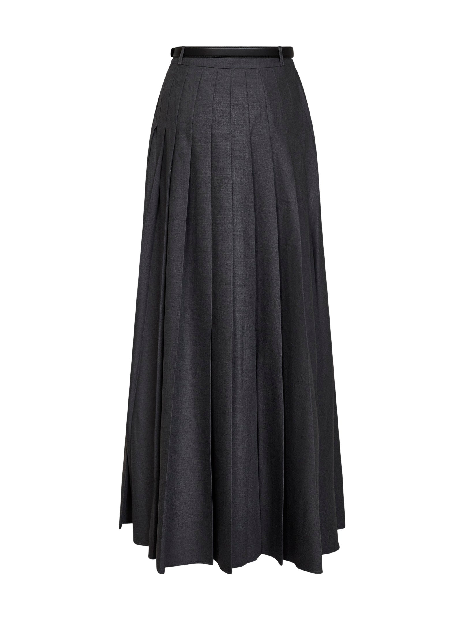 Self Portrait Women Grey Wool Blend Belted Pleated Maxi Skirt