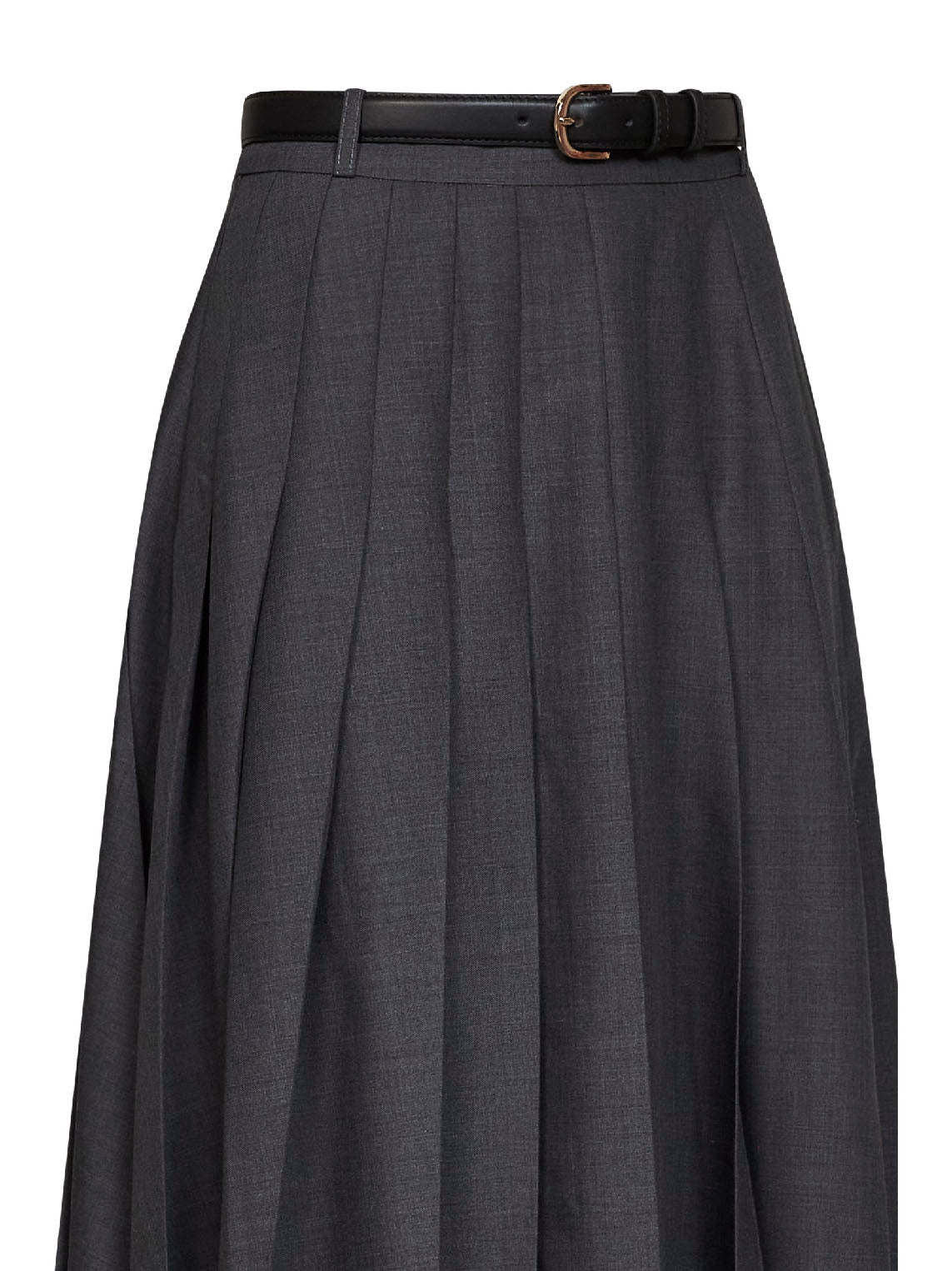 Self Portrait Women Grey Wool Blend Belted Pleated Maxi Skirt