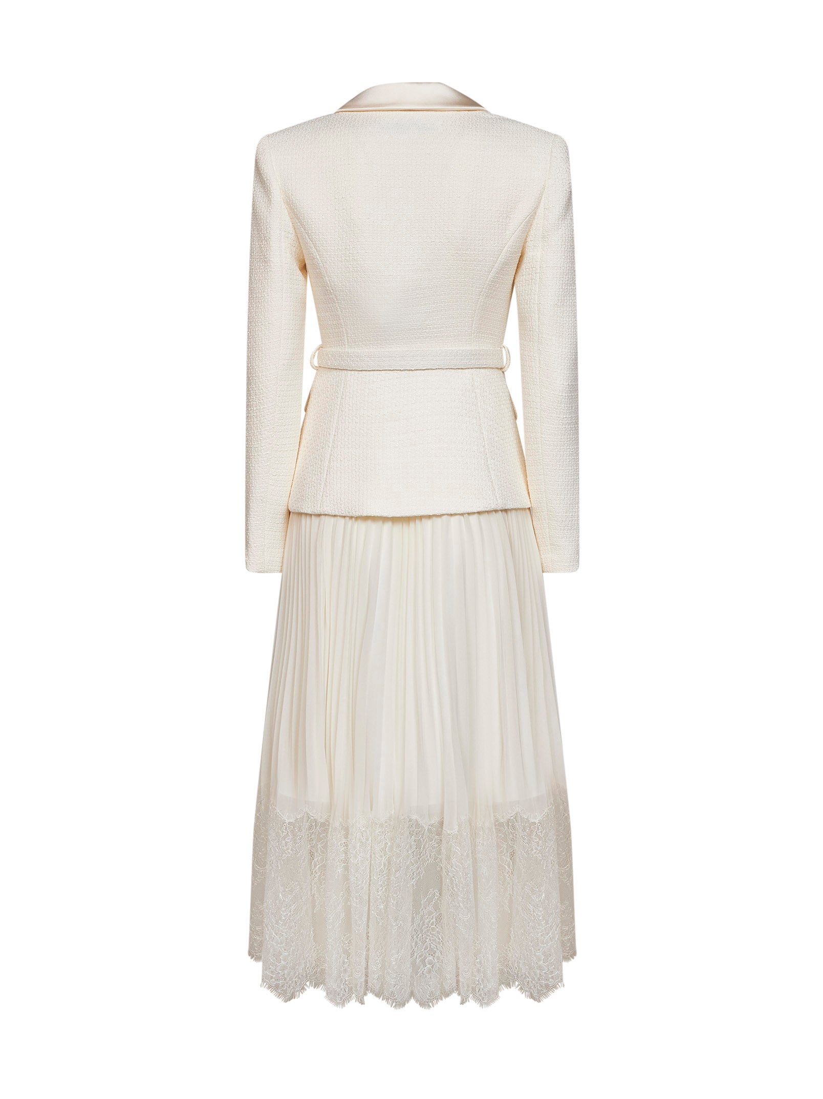 Self Portrait Women Cream Georgette And Bouclé Belted Midi Dress
