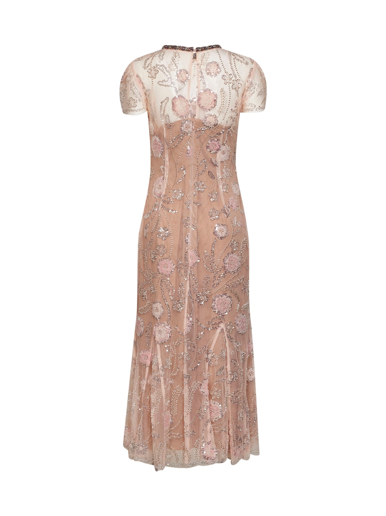 Self Portrait Women Pink Sequin Flower-Embroidered Tulle Midi Dress