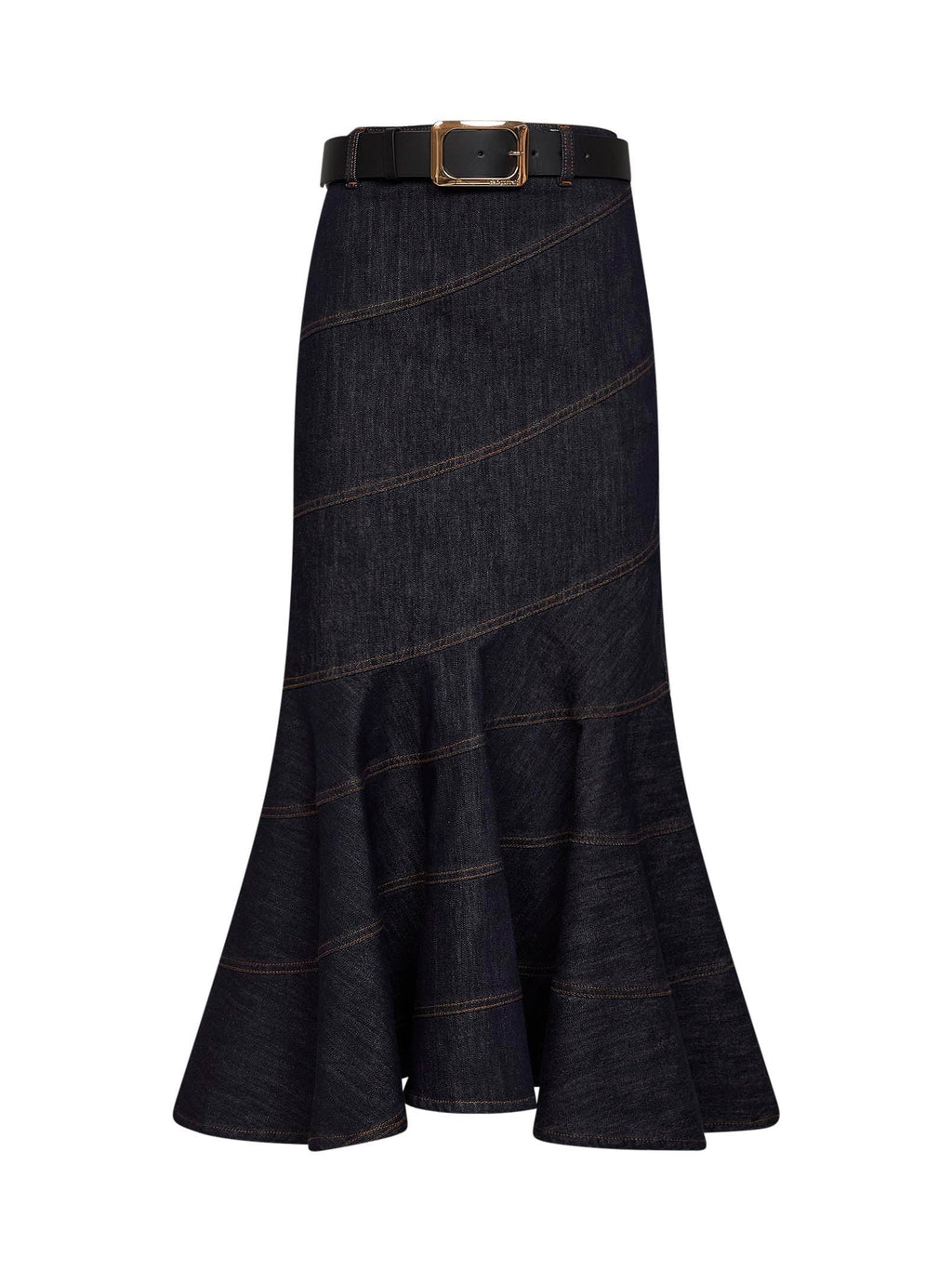 Self Portrait Women Indigo Denim Belted Midi Skirt