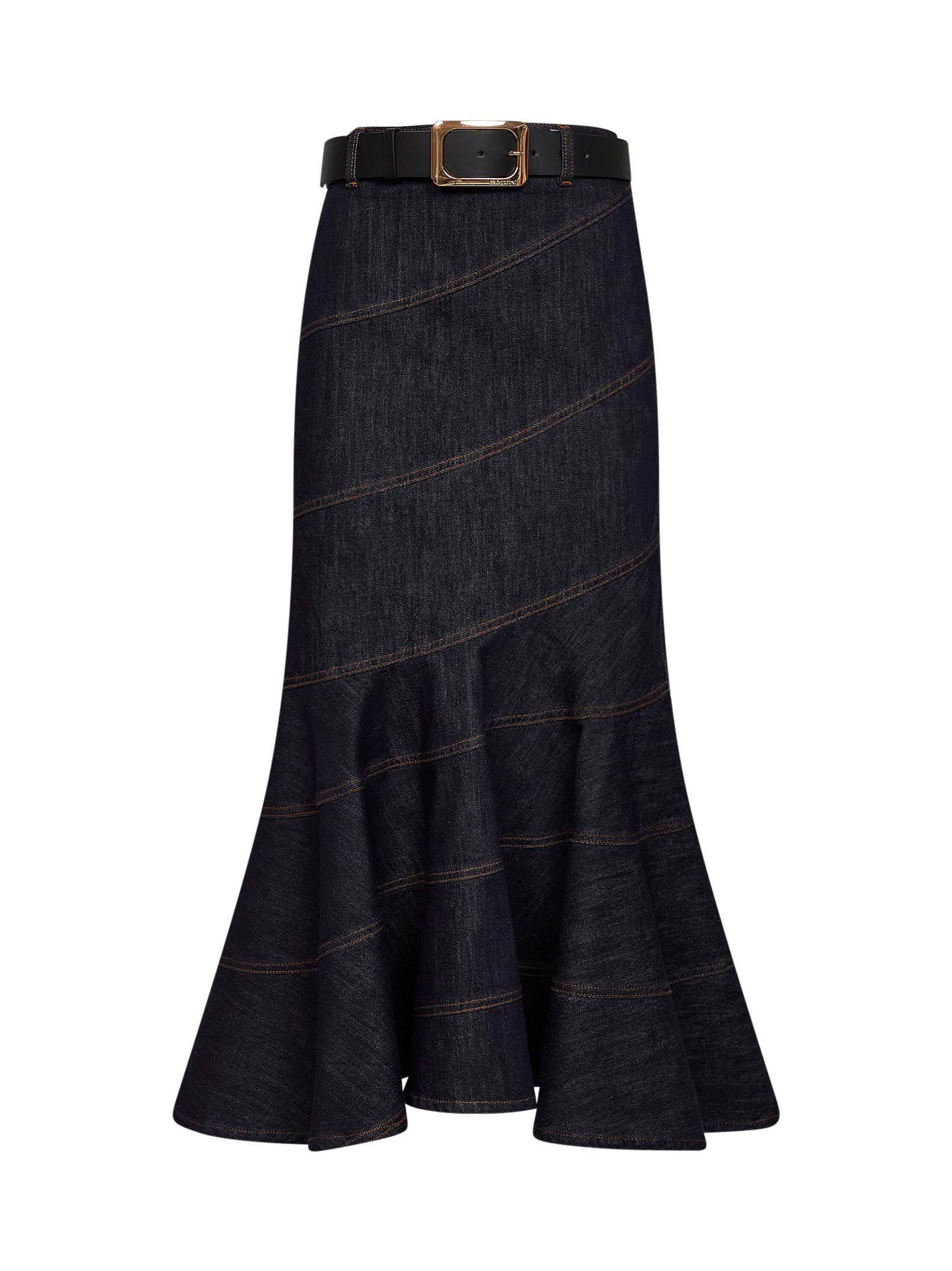 Self Portrait Women Indigo Denim Belted Midi Skirt