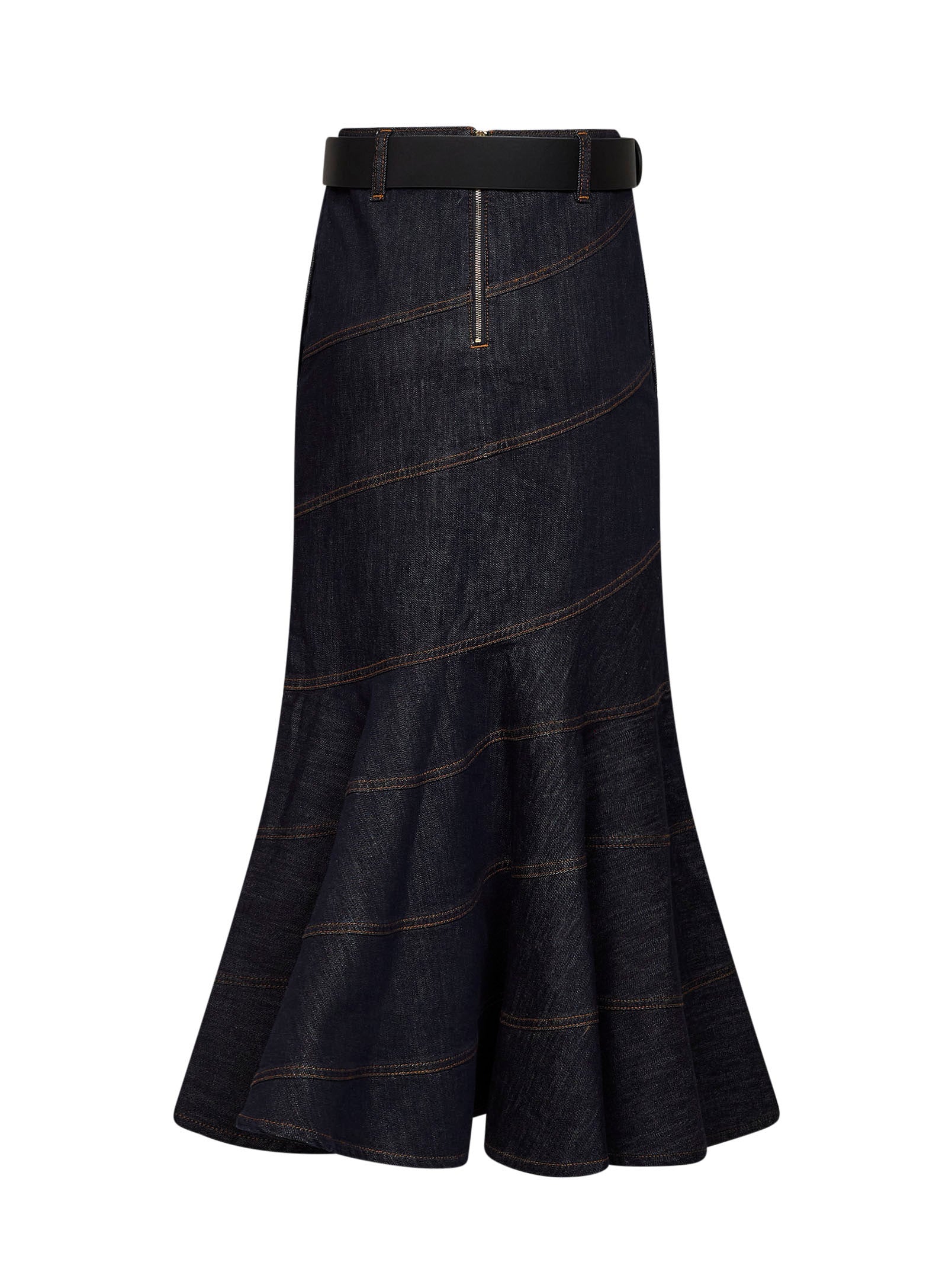 Self Portrait Women Indigo Denim Belted Midi Skirt