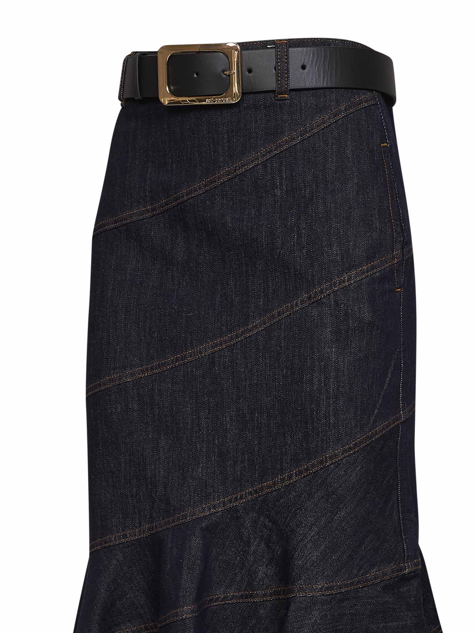 Self Portrait Women Indigo Denim Belted Midi Skirt