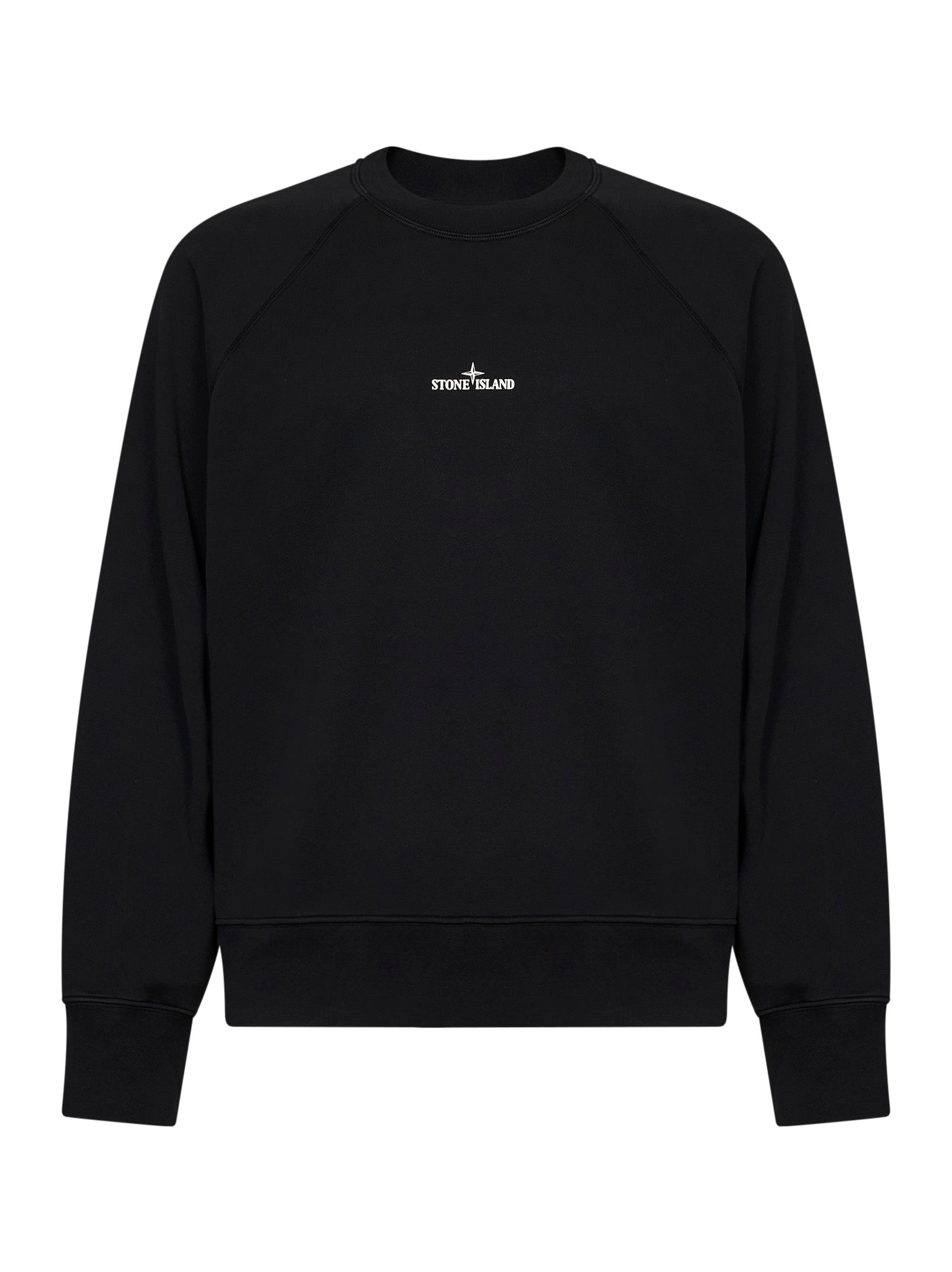 Stone Island Men Black Cotton Crewneck Sweatshirt With Compass Print