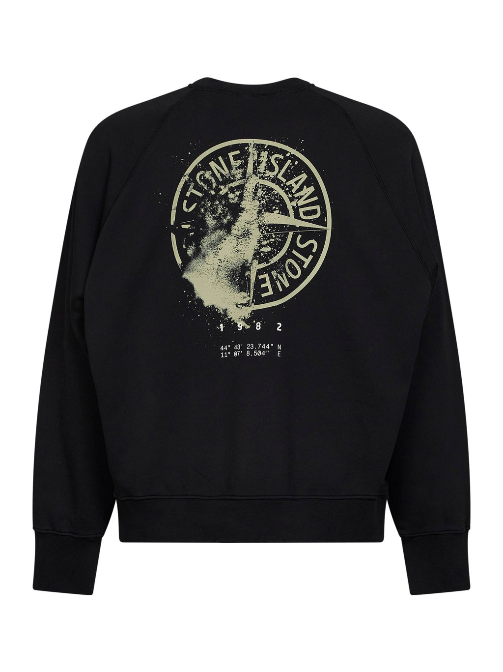 Stone Island Men Black Cotton Crewneck Sweatshirt With Compass Print