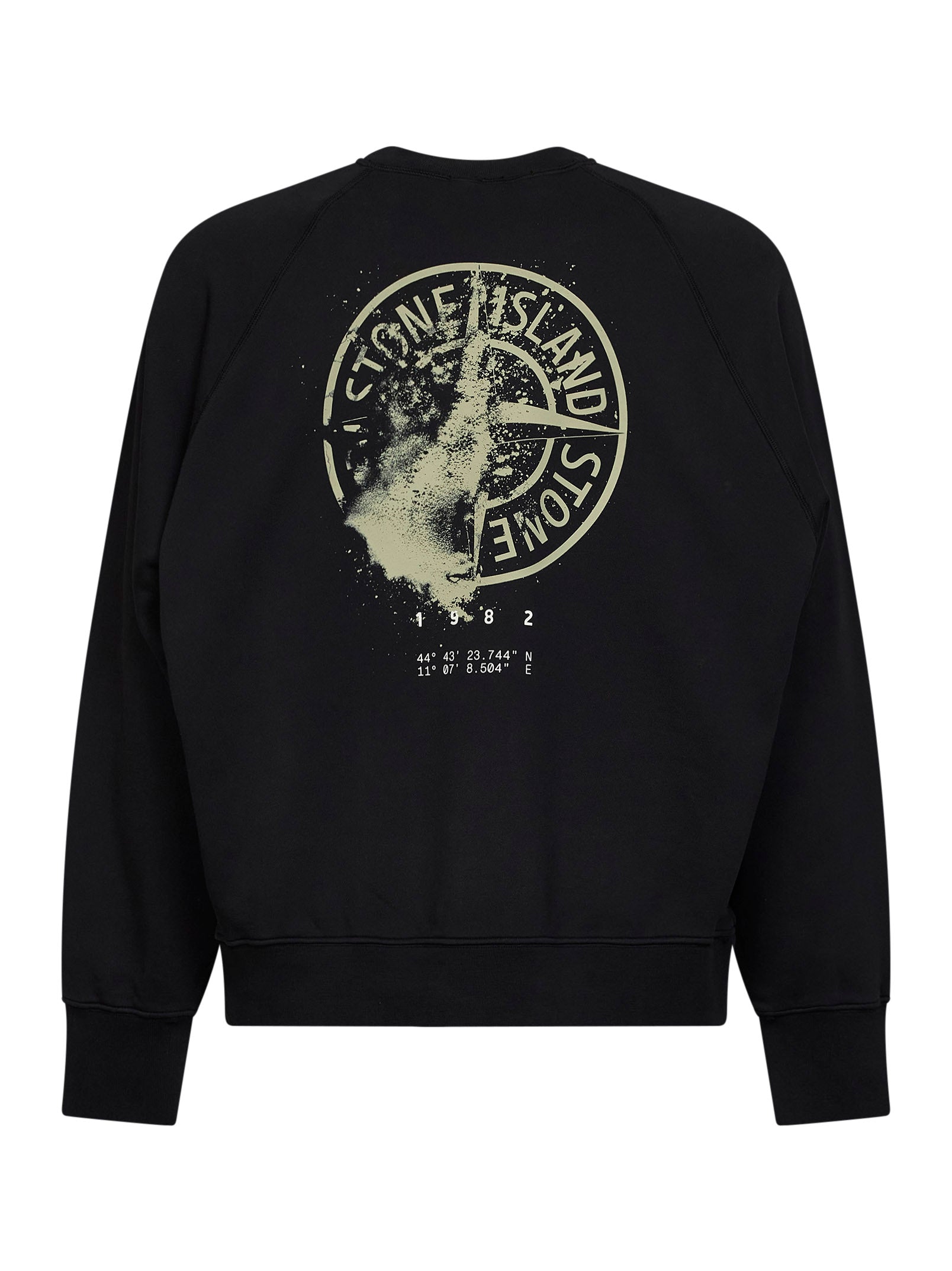 Stone Island Men Black Cotton Crewneck Sweatshirt With Compass Print