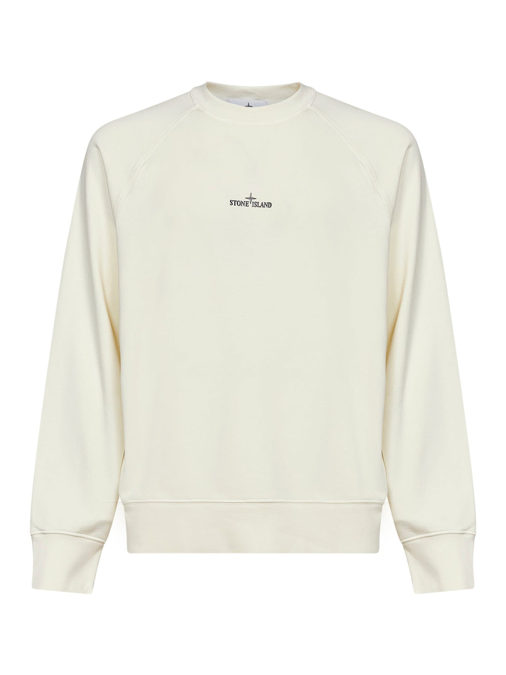 Stone Island Men Ivory Cotton Crewneck Sweatshirt With Compass Print