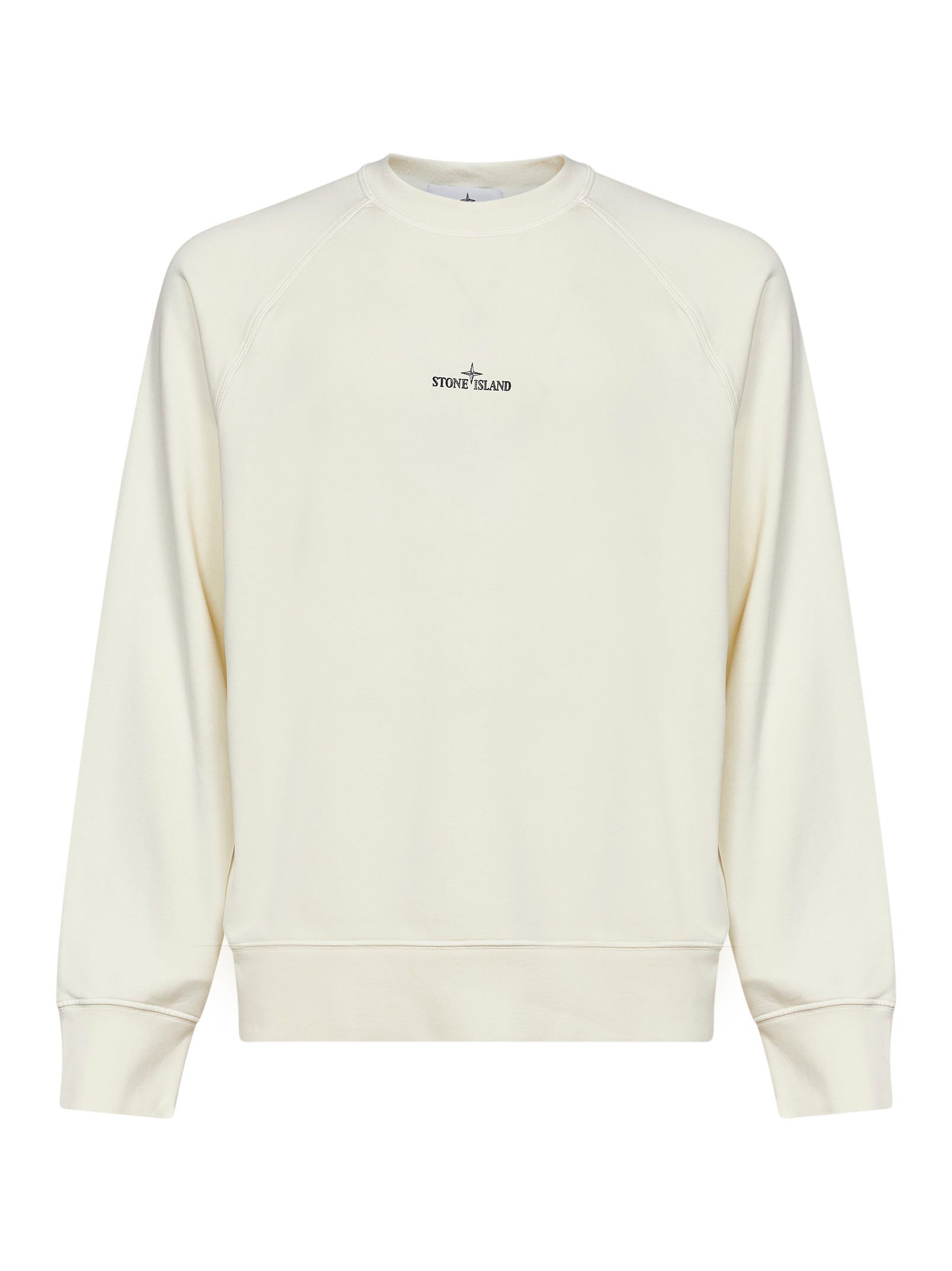 Stone Island Men Ivory Cotton Crewneck Sweatshirt With Compass Print