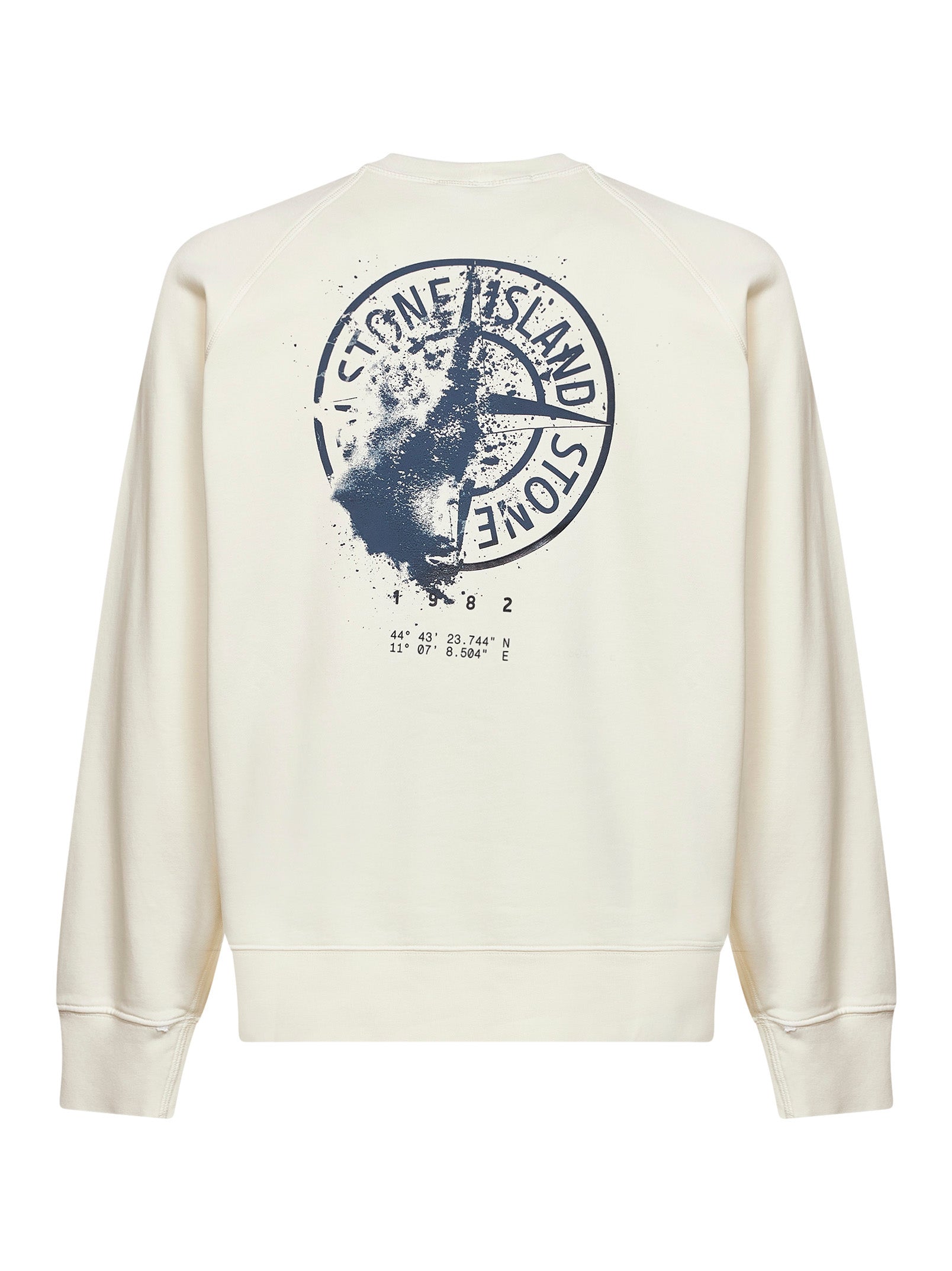 Stone Island Men Ivory Cotton Crewneck Sweatshirt With Compass Print