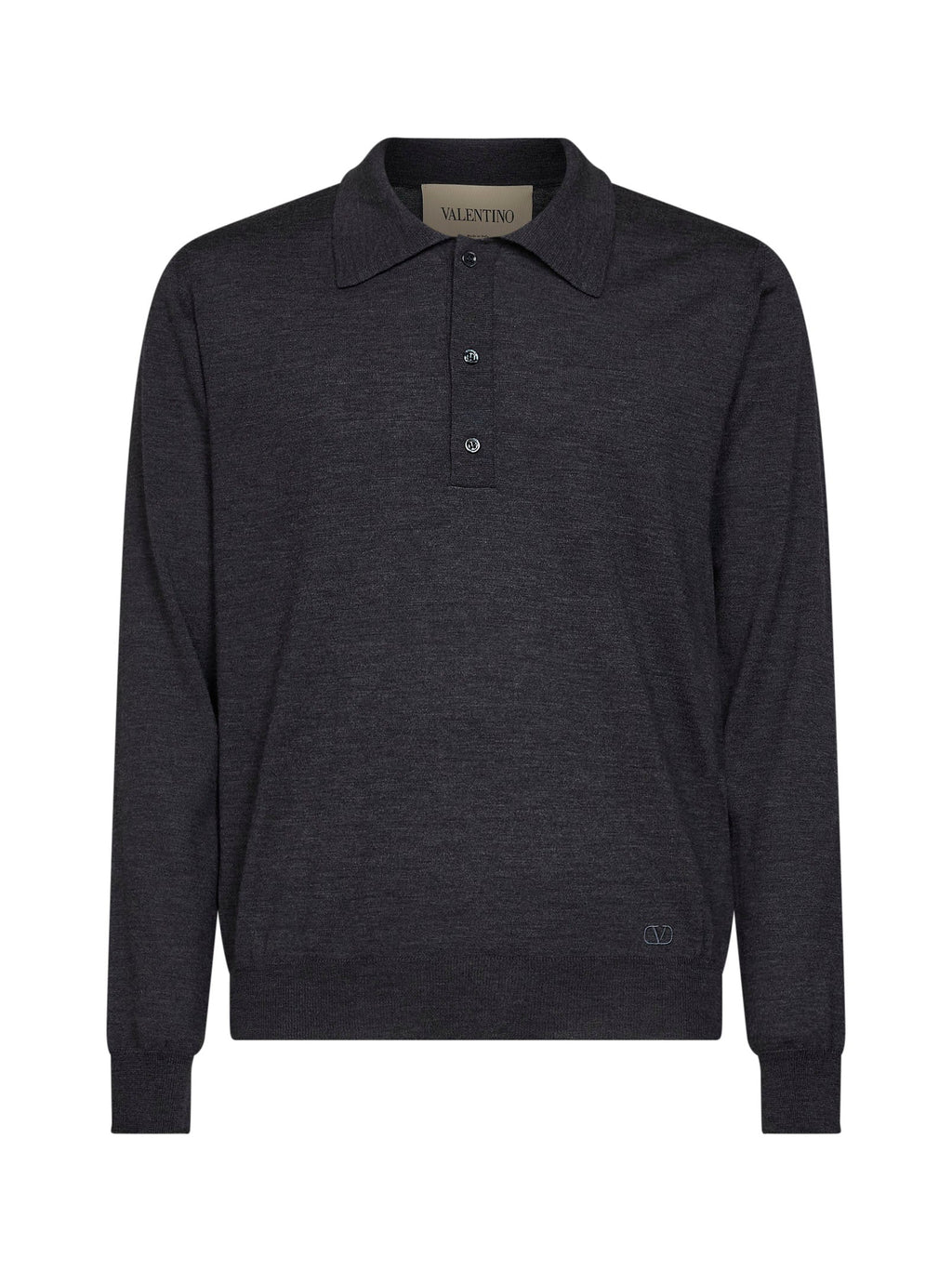 Valentino Men Dark Grey Wool Valentino Polo Shirt With Vlogo Embroidery