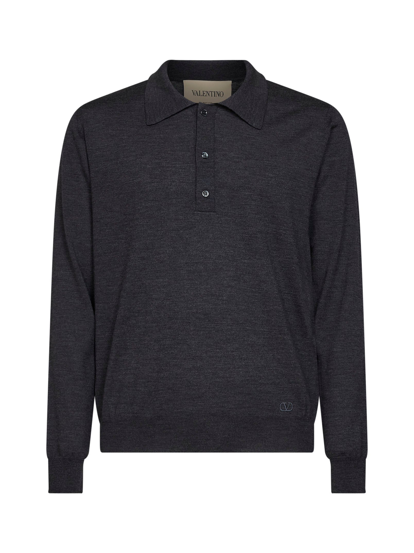 Valentino Men Dark Grey Wool Valentino Polo Shirt With Vlogo Embroidery