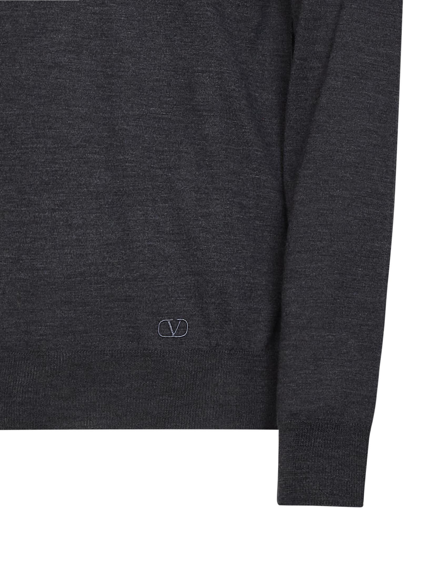 Valentino Men Dark Grey Wool Valentino Polo Shirt With Vlogo Embroidery