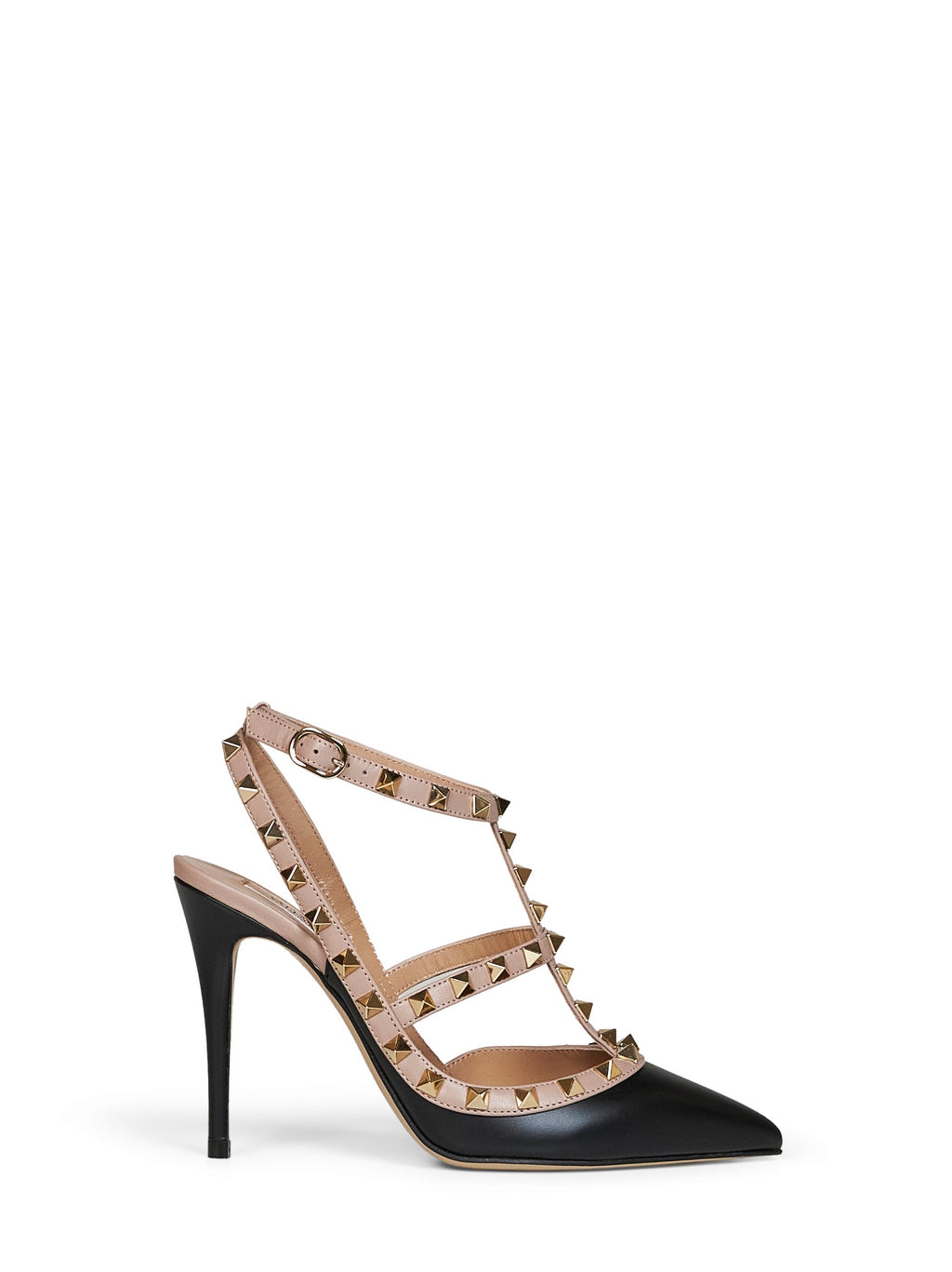 Valentino Garavani Women Black Leather Rockstud 100Mm Pumps With Blush Straps