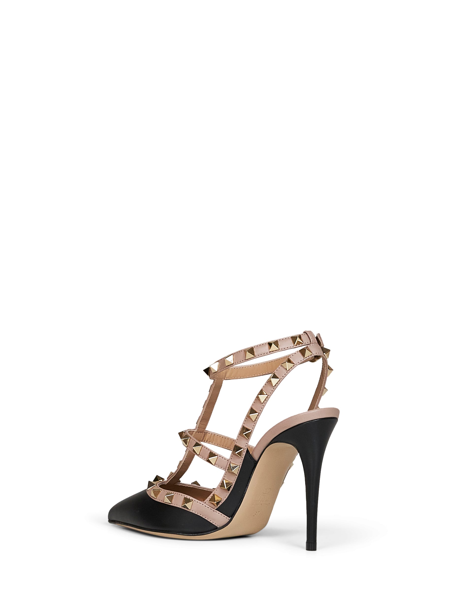 Valentino Garavani Women Black Leather Rockstud 100Mm Pumps With Blush Straps