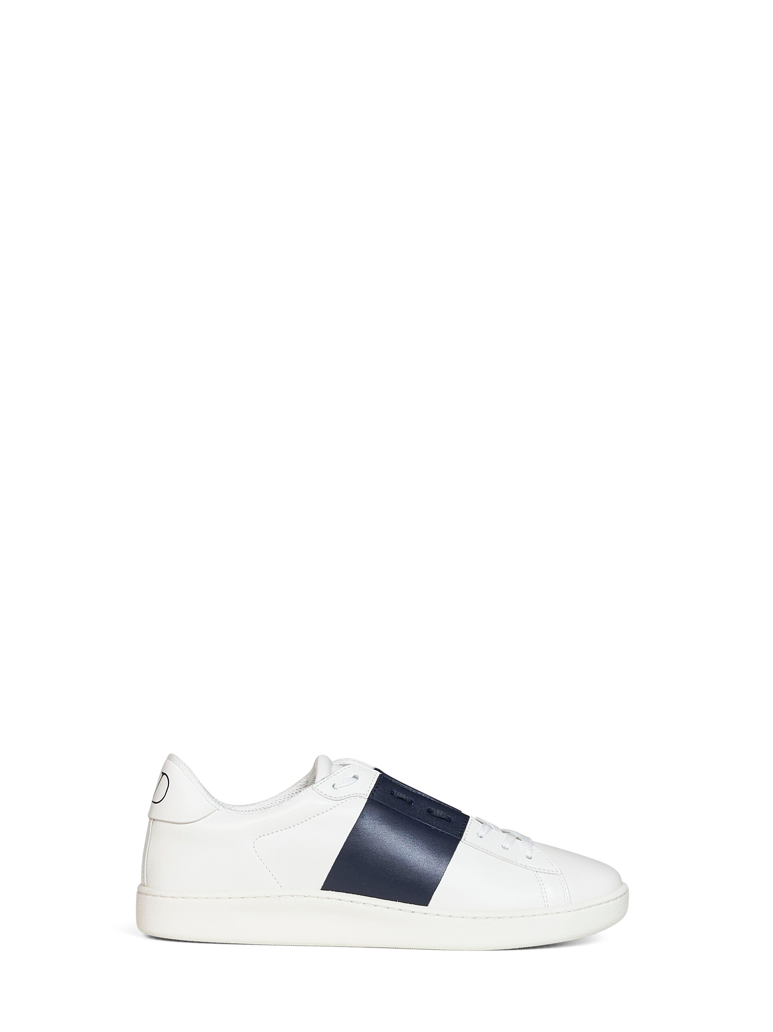 Valentino Garavani Men White And Navy Blue Nappa Calfskin Open Royco Sneakers