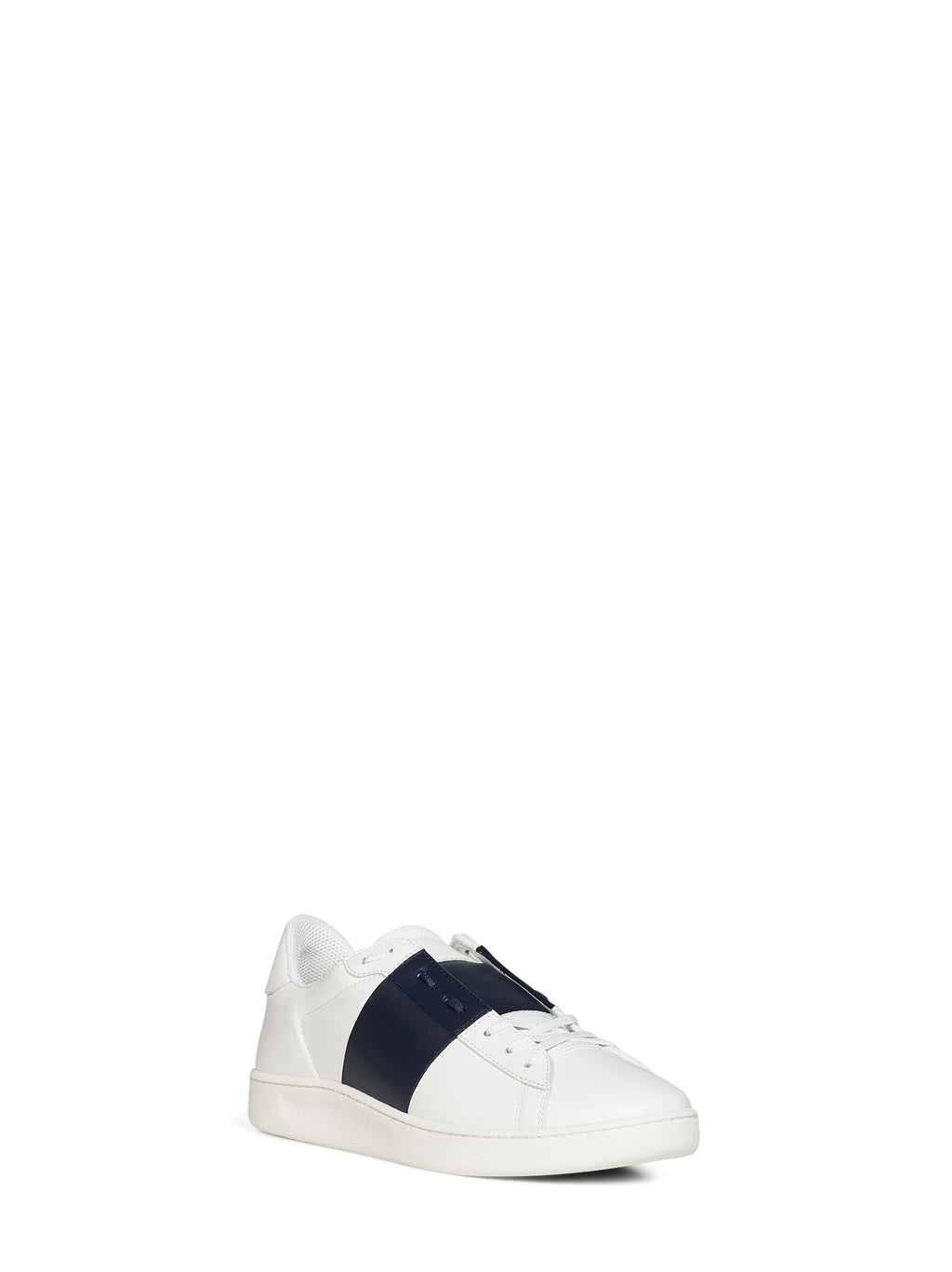 Valentino Garavani Men White And Navy Blue Nappa Calfskin Open Royco Sneakers