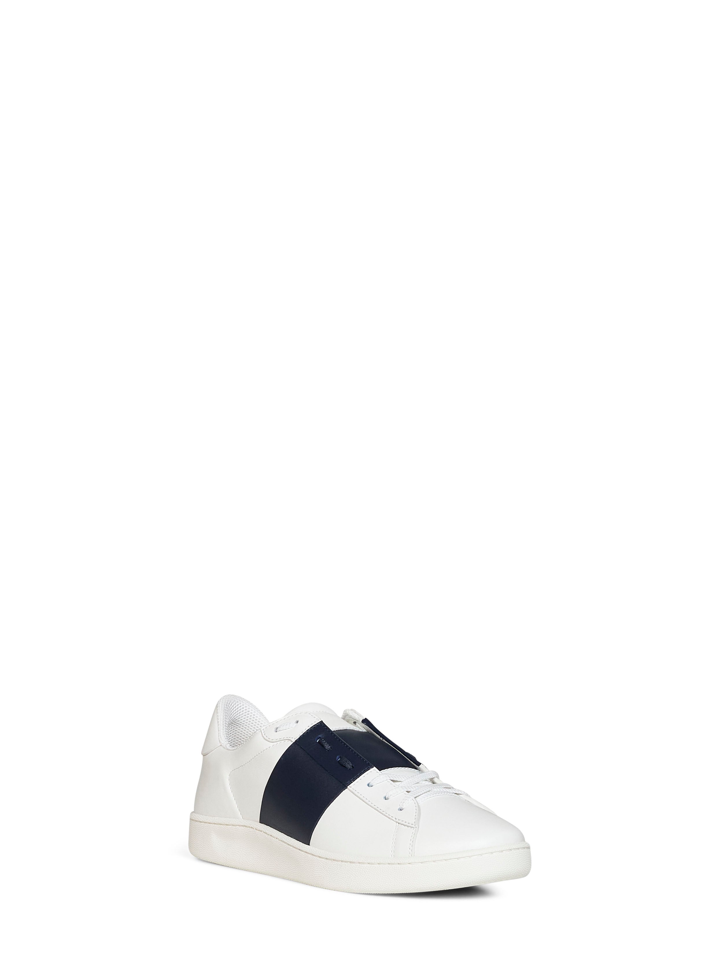 Valentino Garavani Men White And Navy Blue Nappa Calfskin Open Royco Sneakers