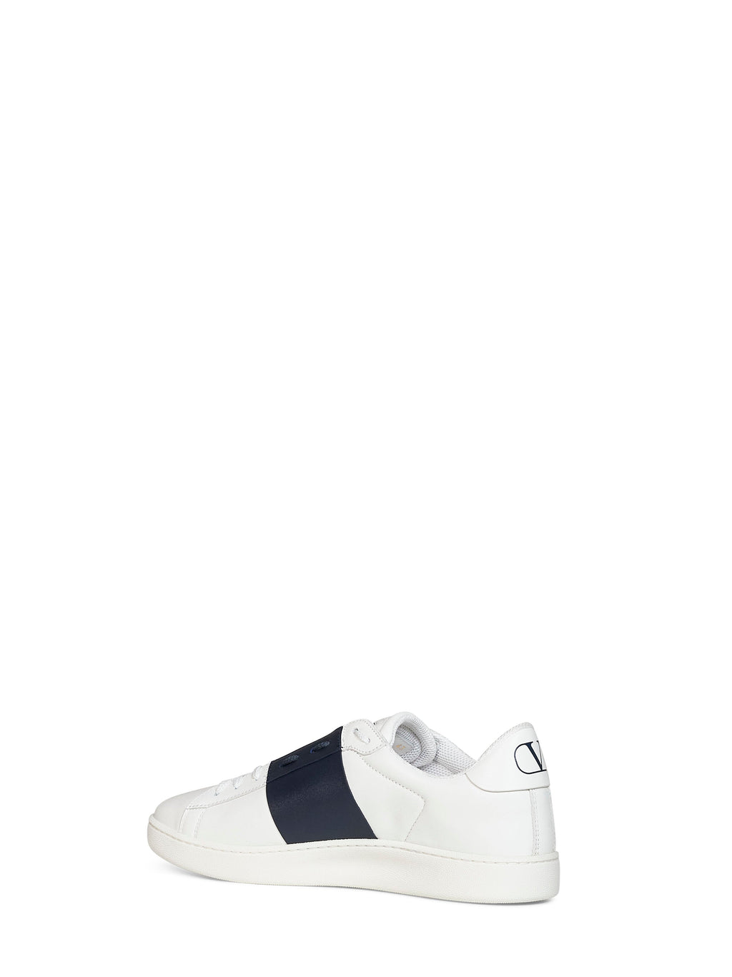 Valentino Garavani Men White And Navy Blue Nappa Calfskin Open Royco Sneakers